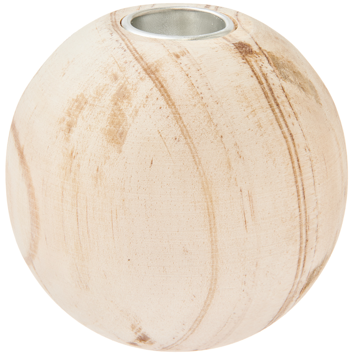 Kerzenhalter Kugel aus hellem Holz von Rico Design, kugelförmig mit natürlicher Maserung, 8x7cm.
