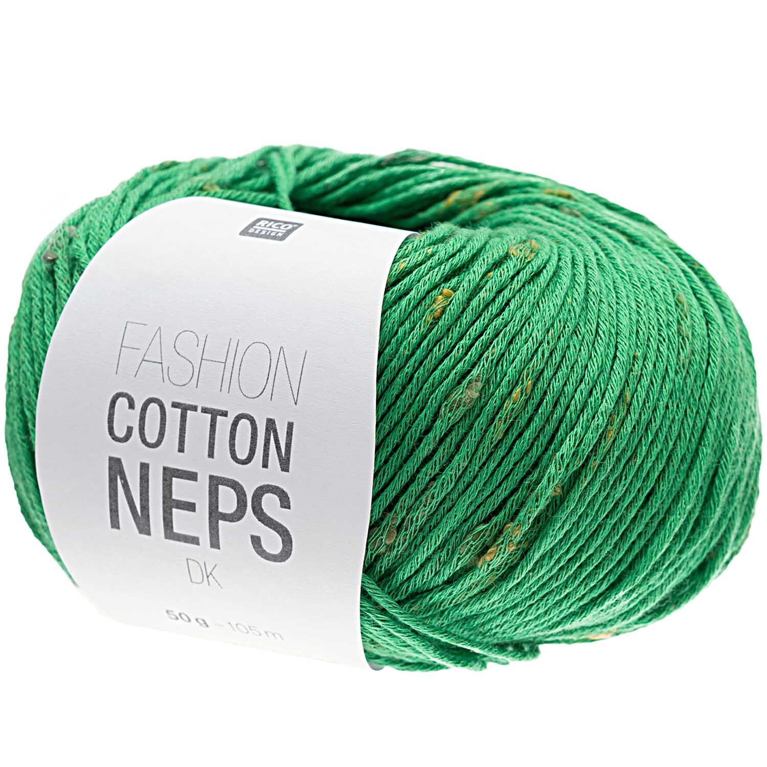 Fashion Cotton Neps dk in leuchtendem Grün von Rico Design, 50g Knäuel mit 105m Länge. Ideal für Strickprojekte.