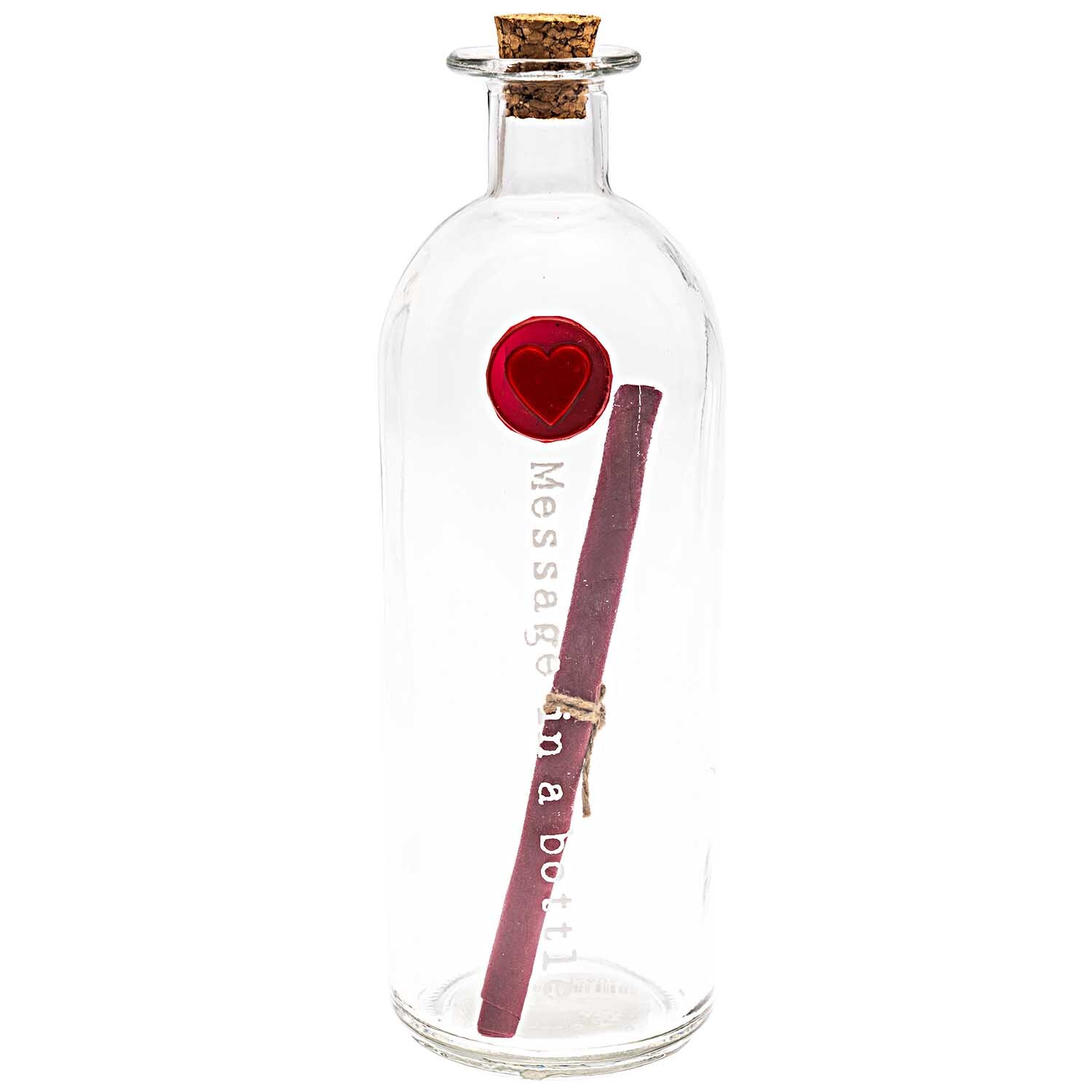 Flasche Message in a bottle Herz mit rotem Siegel und Korken, von idee. Creativmarkt.