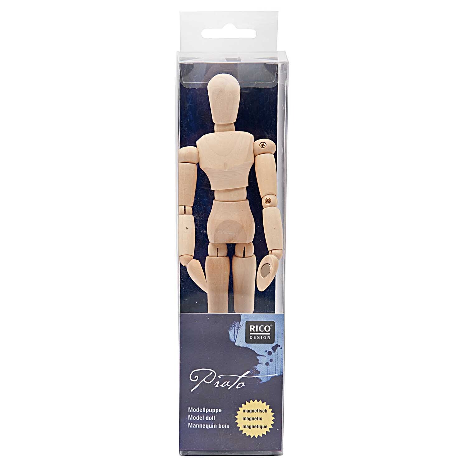 Modellpuppe magnetisch klein 11,25cm von Rico Design in einer Verpackung, naturfarben, ideal für Künstler.