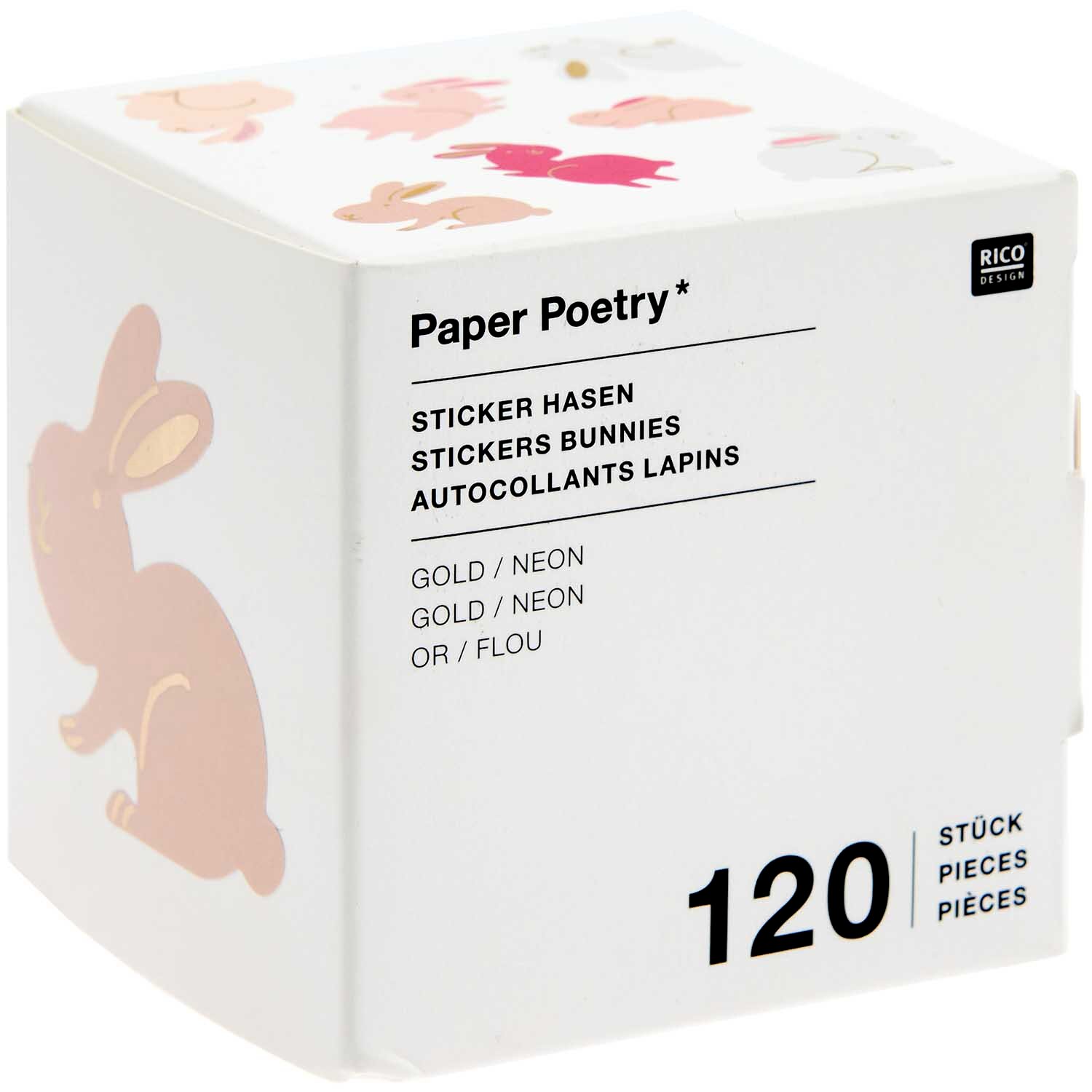 Paper Poetry Sticker Hasen 5cm 120 Stück auf der Rolle Hot Foil von Rico Design