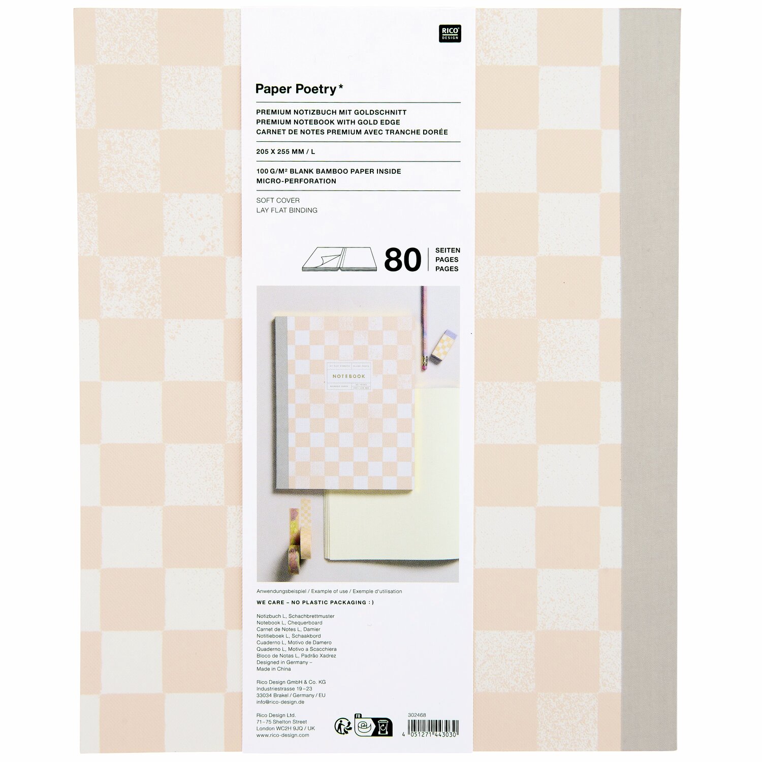 Paper Poetry Notizbuch Sky L Schachbrettmuster 80 Blatt 100g/m² von Rico Design