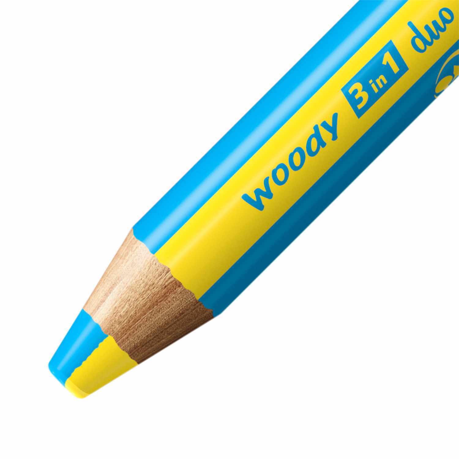 Woody Duo mit Spitzer im Etui 5 Stück: Buntstift in Blau und Gelb von STABILO, ideal für kreative Projekte.