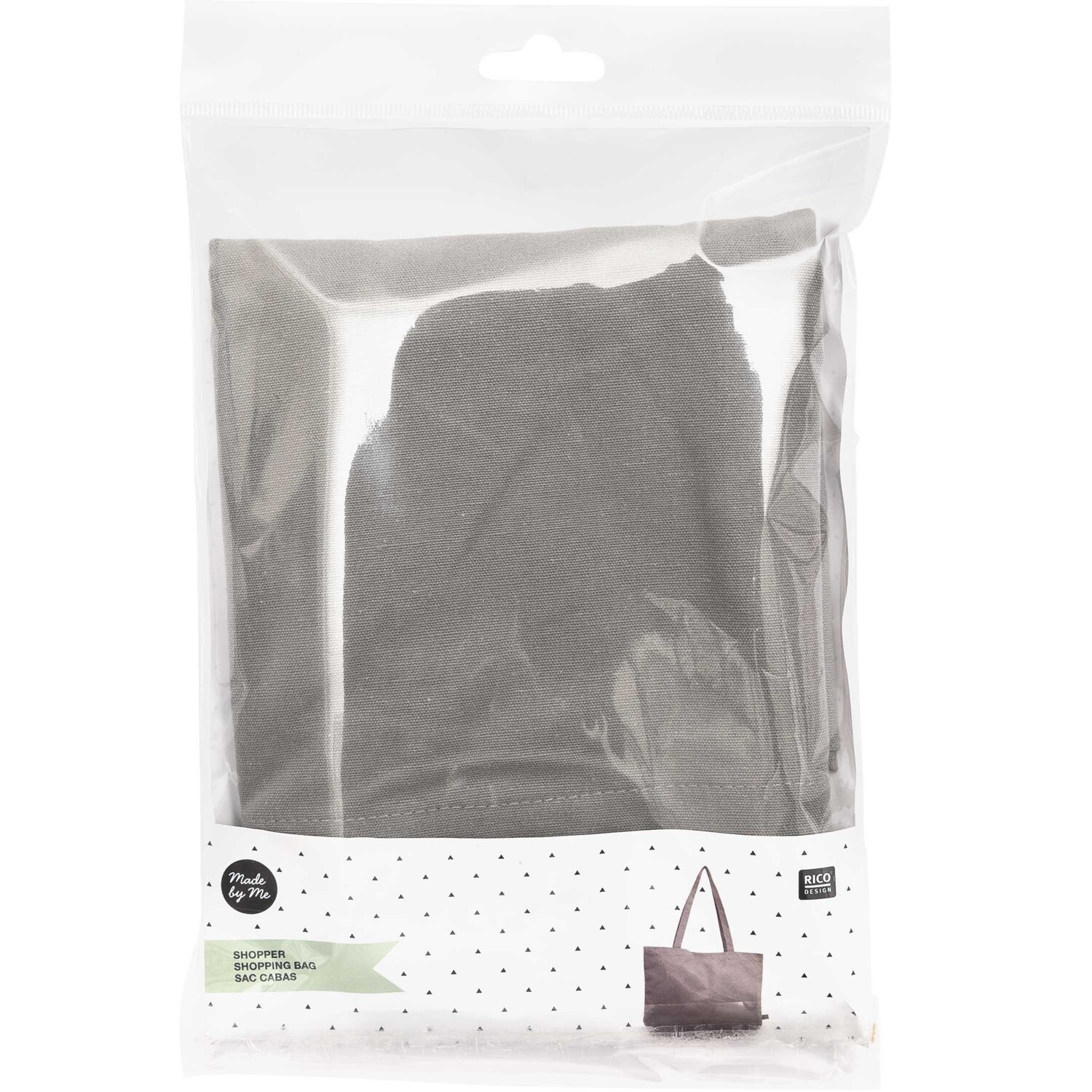 Tasche mit langen Henkeln von Rico Design in Verpackung, grau, 44,5x34x33,5cm, ideal für Einkäufe.