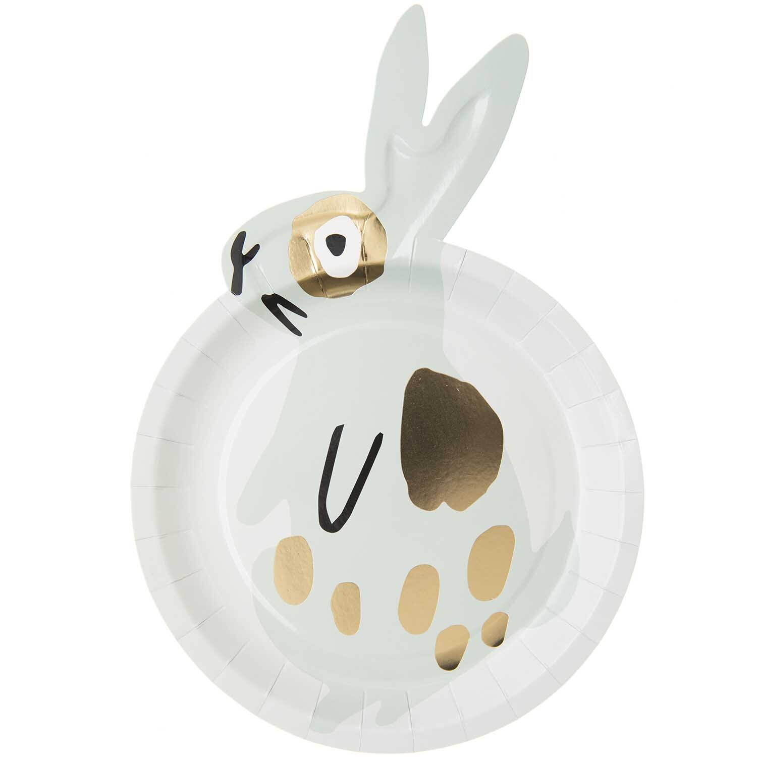 Pappteller in Hasenform mit goldenen Akzenten, ideal für Osterfeiern, von Rico Design.