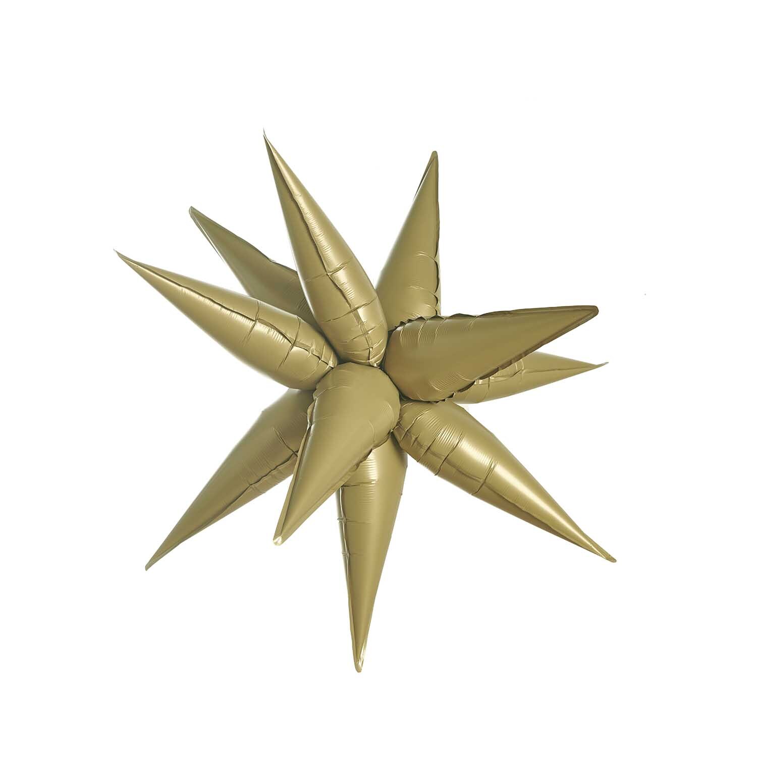 Folienballon 3D-Stern gold von Rico Design: Ein goldener, sternförmiger Ballon mit spitzen Zacken.