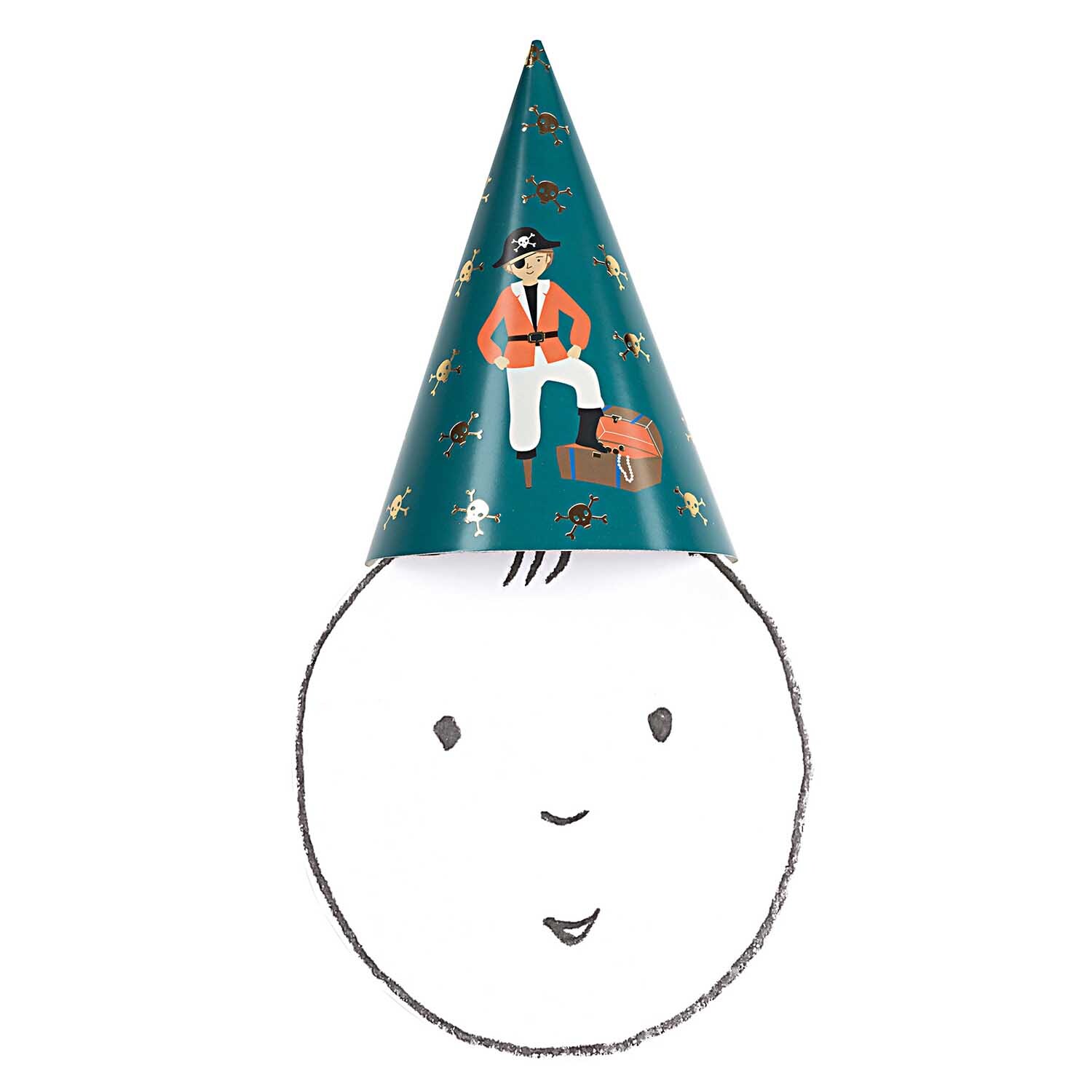 Partyhüte Pirat 20cm 8 Stück: Bunte Hüte mit Piratenmotiv von Rico Design, ideal für Kinderpartys.