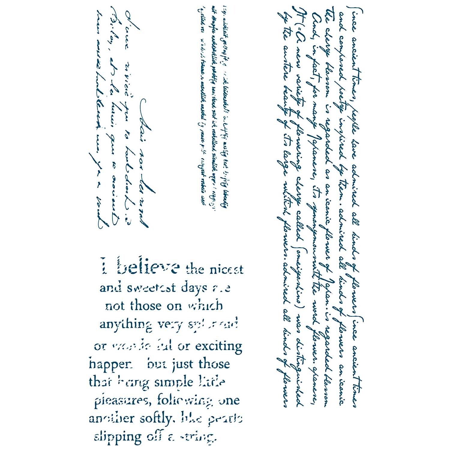 Paper Poetry Silikonstempel mit vier Hintergrundtext-Motiven in eleganter Schrift von Rico Design.