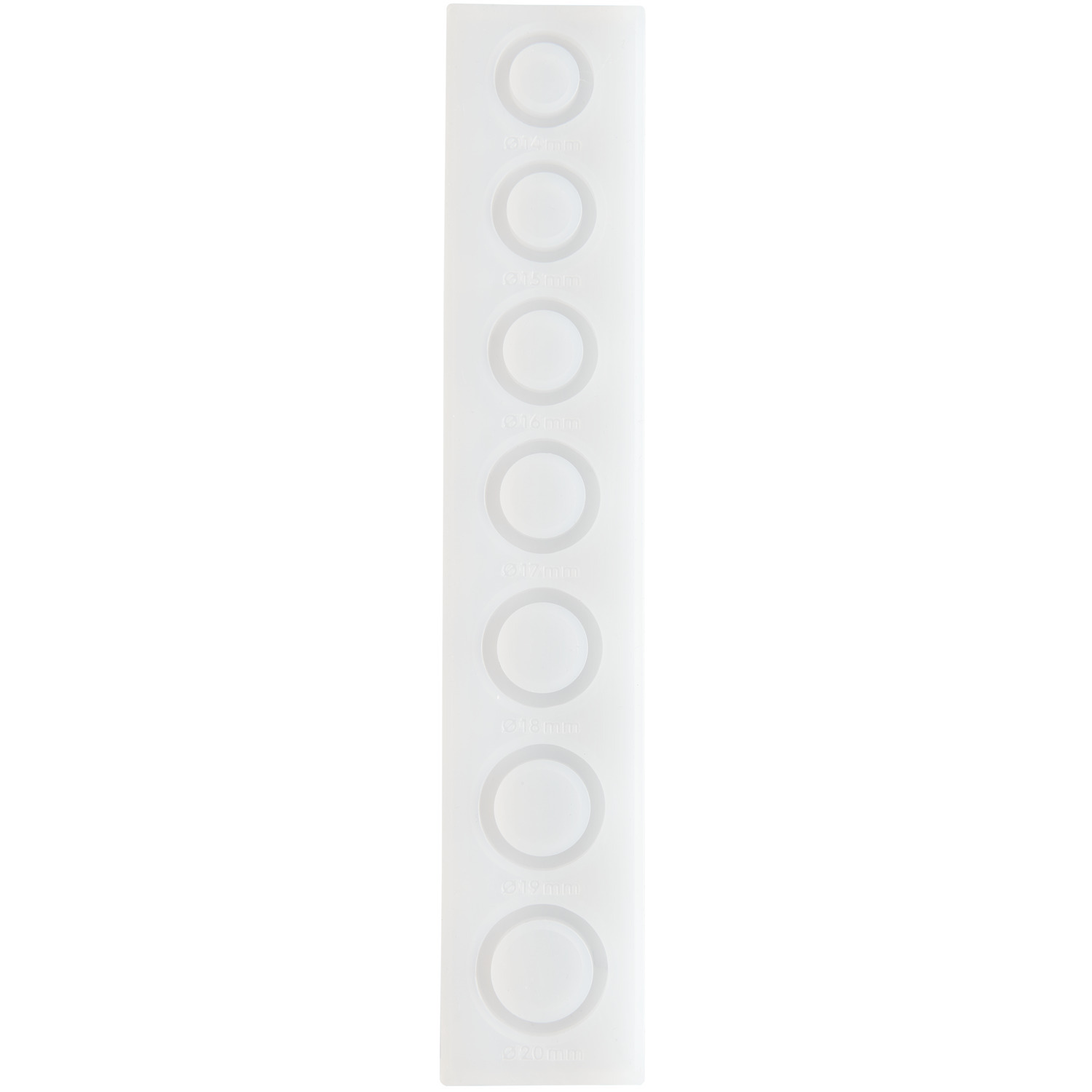 Silikon Gießform Ringe schmal von Rico Design zeigt eine weiße Form mit mehreren runden Vertiefungen.
