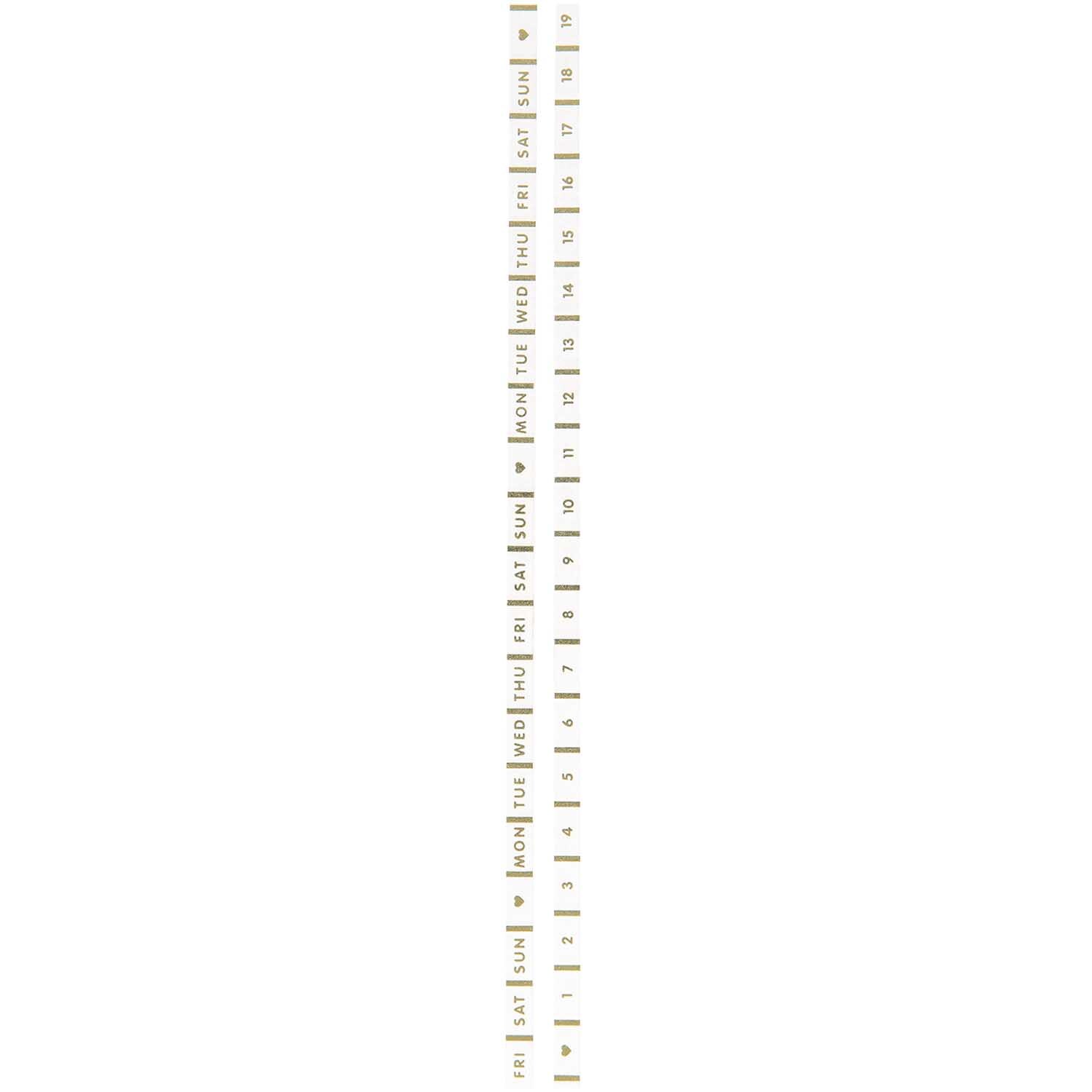 Paper Poetry Tapes mit Wochentagen und Datum in Weiß-Gold, 5mm breit, 10m lang, 2 Stück. Ideal für kreative Projekte.