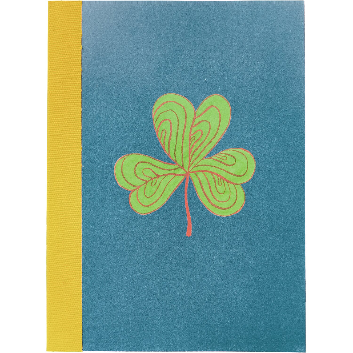 Notizbuch Midsommar Magic Kleeblatt mit grünem Kleeblatt auf blauem Hintergrund, 9x12,8cm, von Rico Design.