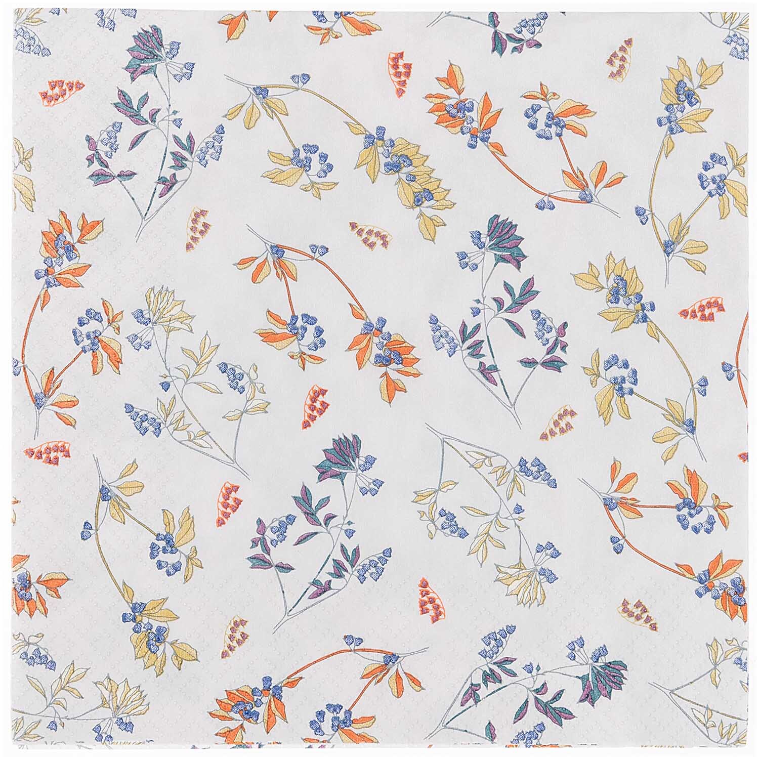 Servietten Blumen flieder mit floralen Mustern in Orange, Blau und Gelb von Rico Design.