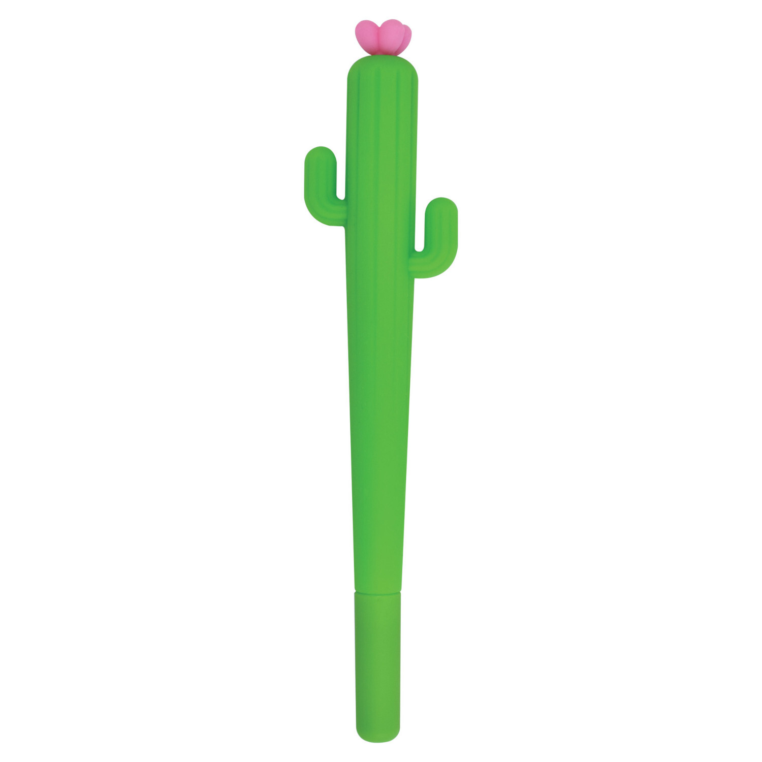 Gelstift Kaktus in Form eines grünen Kaktus mit rosa Blüte, ideal für präzises Schreiben.