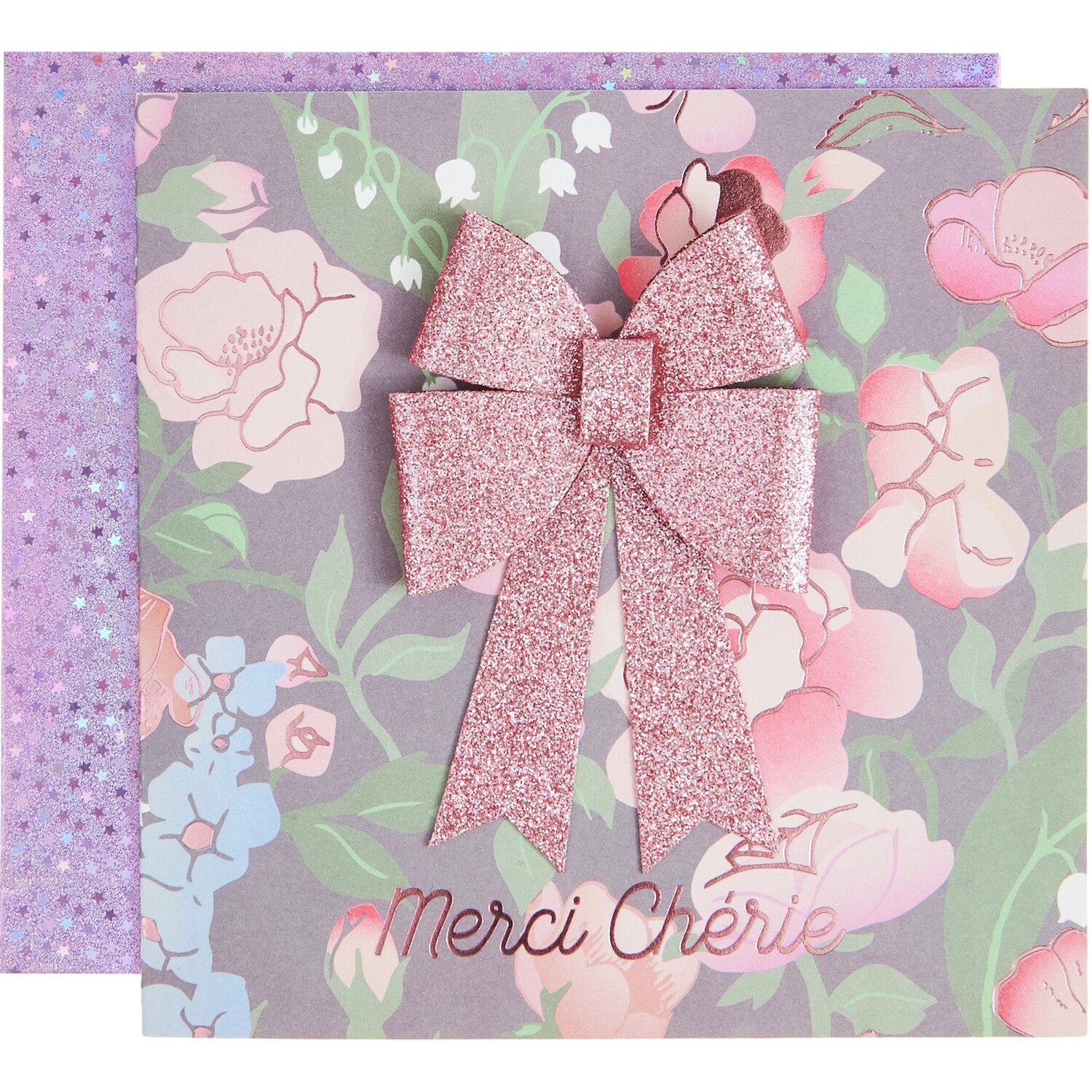 Paper Poetry 3D-Grußkarte mit rosa Schleife und floralen Motiven, ideal für besondere Anlässe.