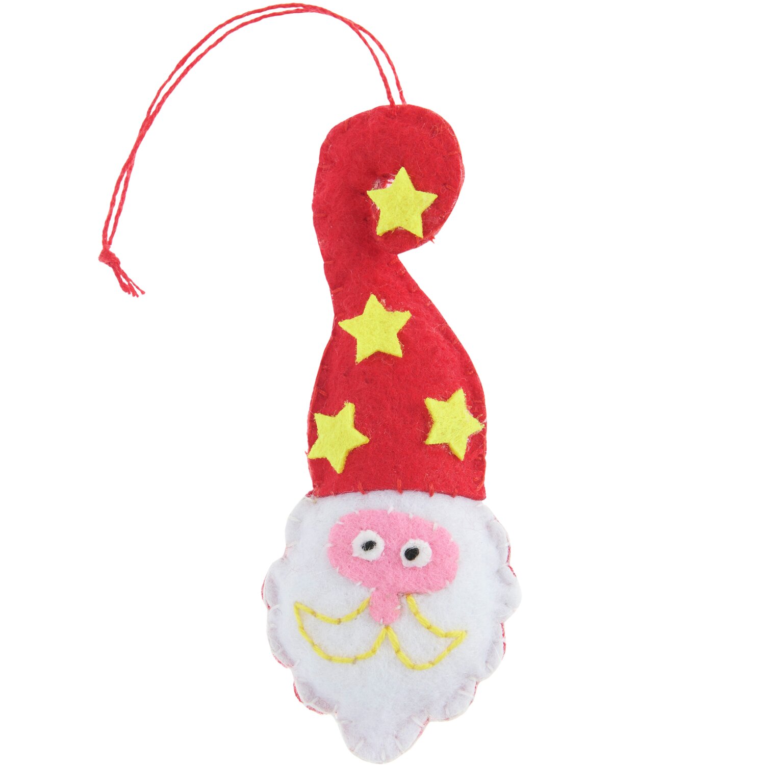 Aufhänger Filz-Santa mit Sternen Rot/Weiß: Niedlicher Weihnachtsanhänger aus Filz mit gelben Sternen auf roter Mütze.
