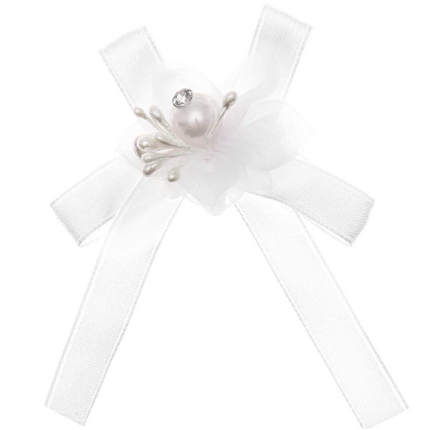 Perlenblüte mit Schleife 5 Stück: Elegante weiße Schleife mit Perlenverzierung von idee. Creativmarkt.