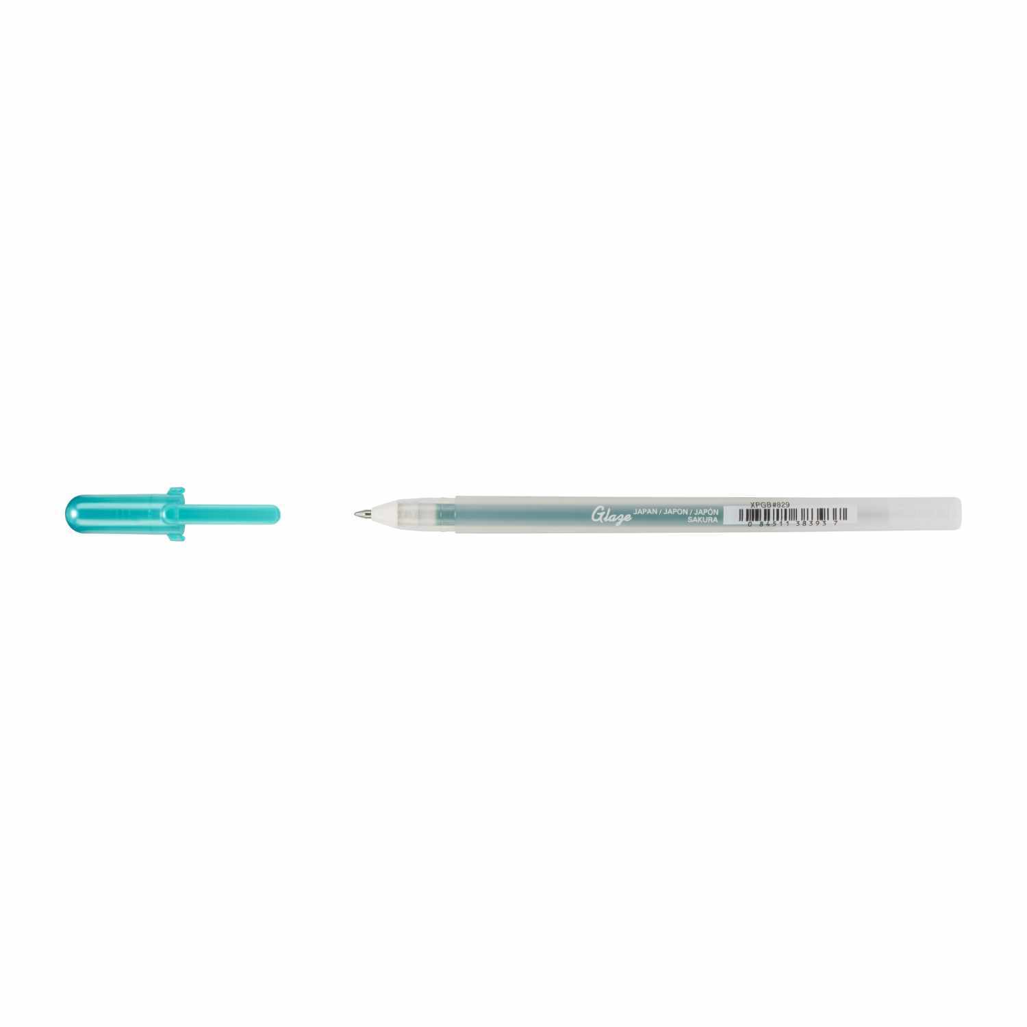 Gelly Roll Glaze 3D-Roller Gelstift in Grün von SAKURA, abgebildet mit abgenommenem Deckel.