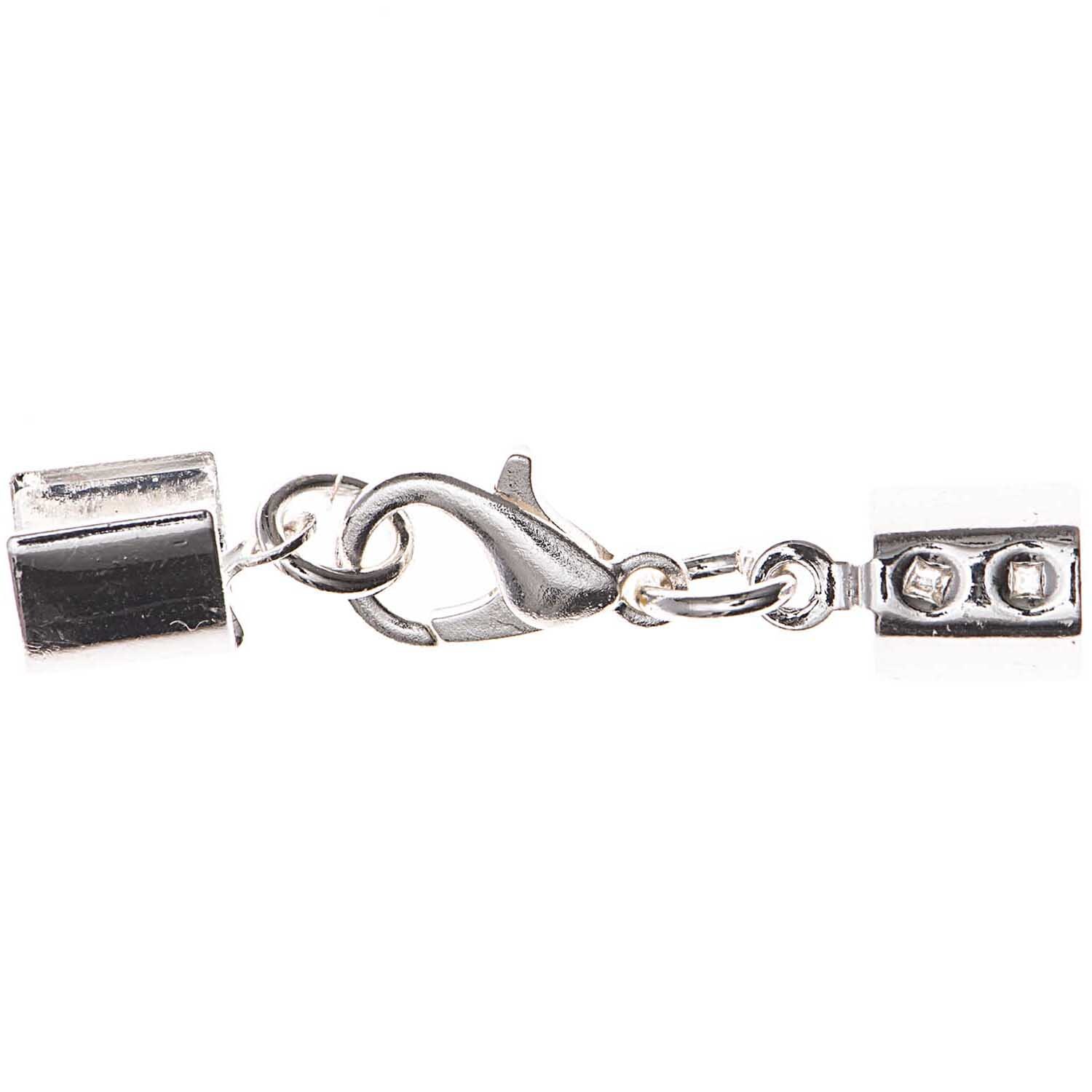 Lederbandverschluss Karabiner silber 6,5mm von Rico Design, zeigt einen eleganten silbernen Verschluss mit Karabinerhaken.