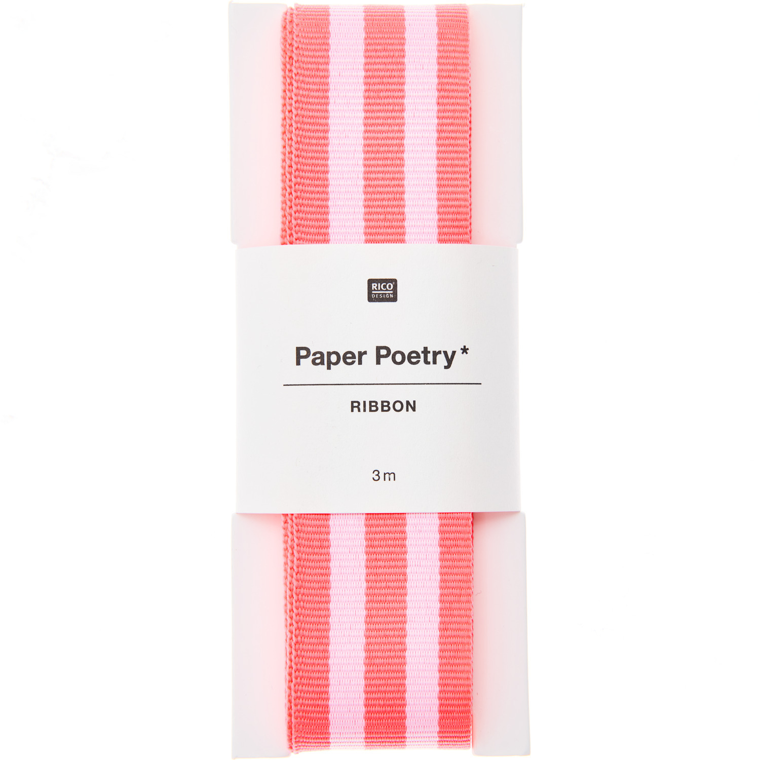 Paper Poetry Webband Duo Streifen Neon in Pink/Weiß, 25mm breit, 3m lang, von Rico Design. Ideal für kreative Projekte.
