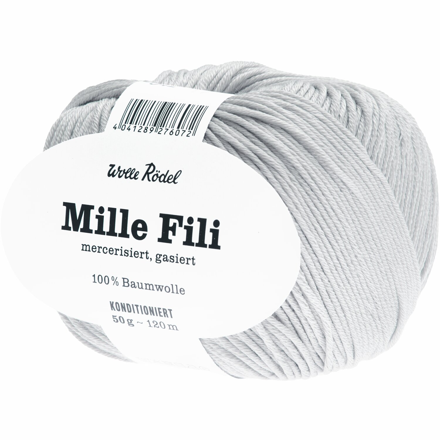 Mille Fili Strickset Pullunder Modell 16: Silbergraues Garnknäuel von Wolle Rödel, 100% Baumwolle.