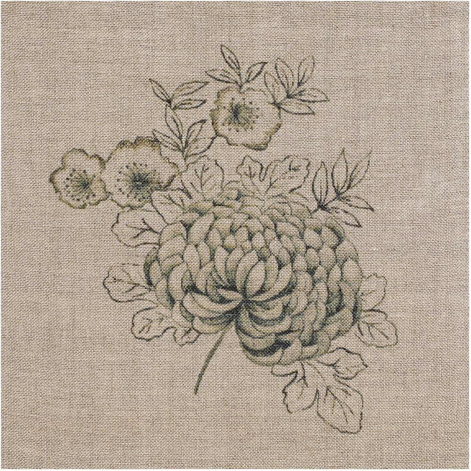 Leinenband bedruckt Chrysantheme natur 11-fädig 30cm zeigt zarte Chrysanthemen auf natürlichem Stoff von Rico Design.