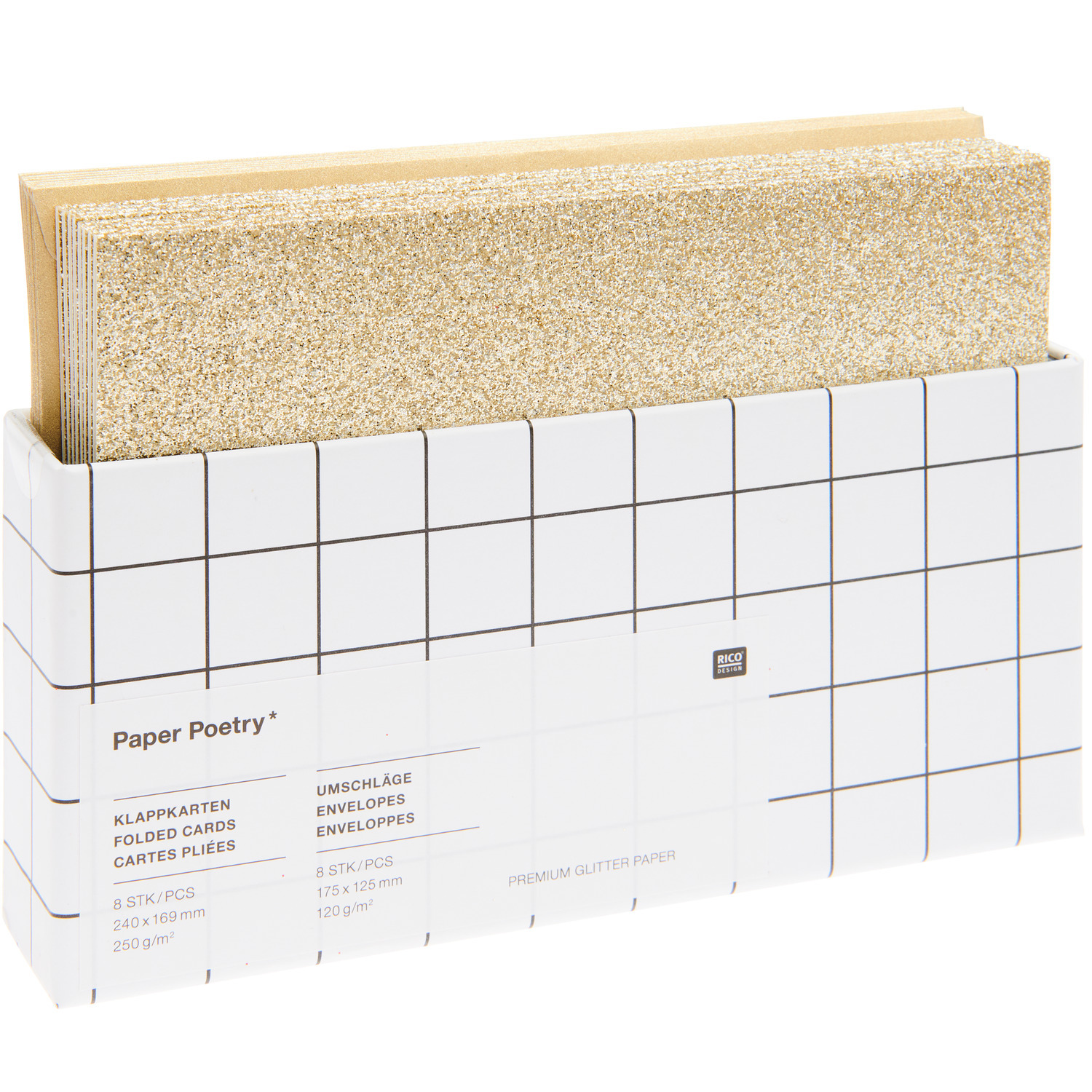Paper Poetry Karten- und Umschlagset Glitter B6 Gold 16-teilig von Rico Design