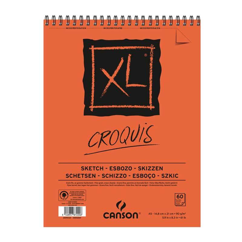 XL Spiralblock Croquis A5 60 Blatt, orange, von Canson. Ideal für Skizzen und kreative Projekte.