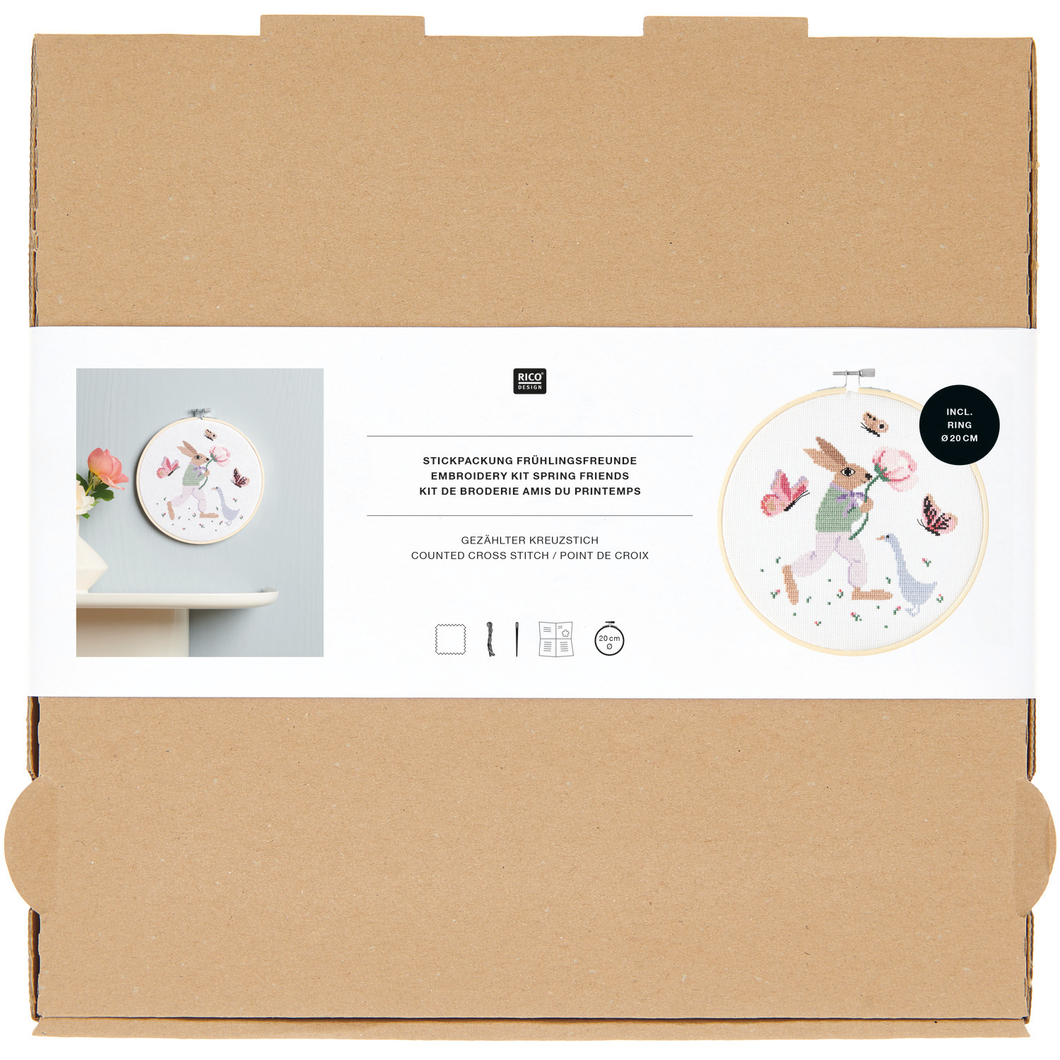 Stickpackung Bild Hase mit Schmetterlingen Ø20cm von Rico Design