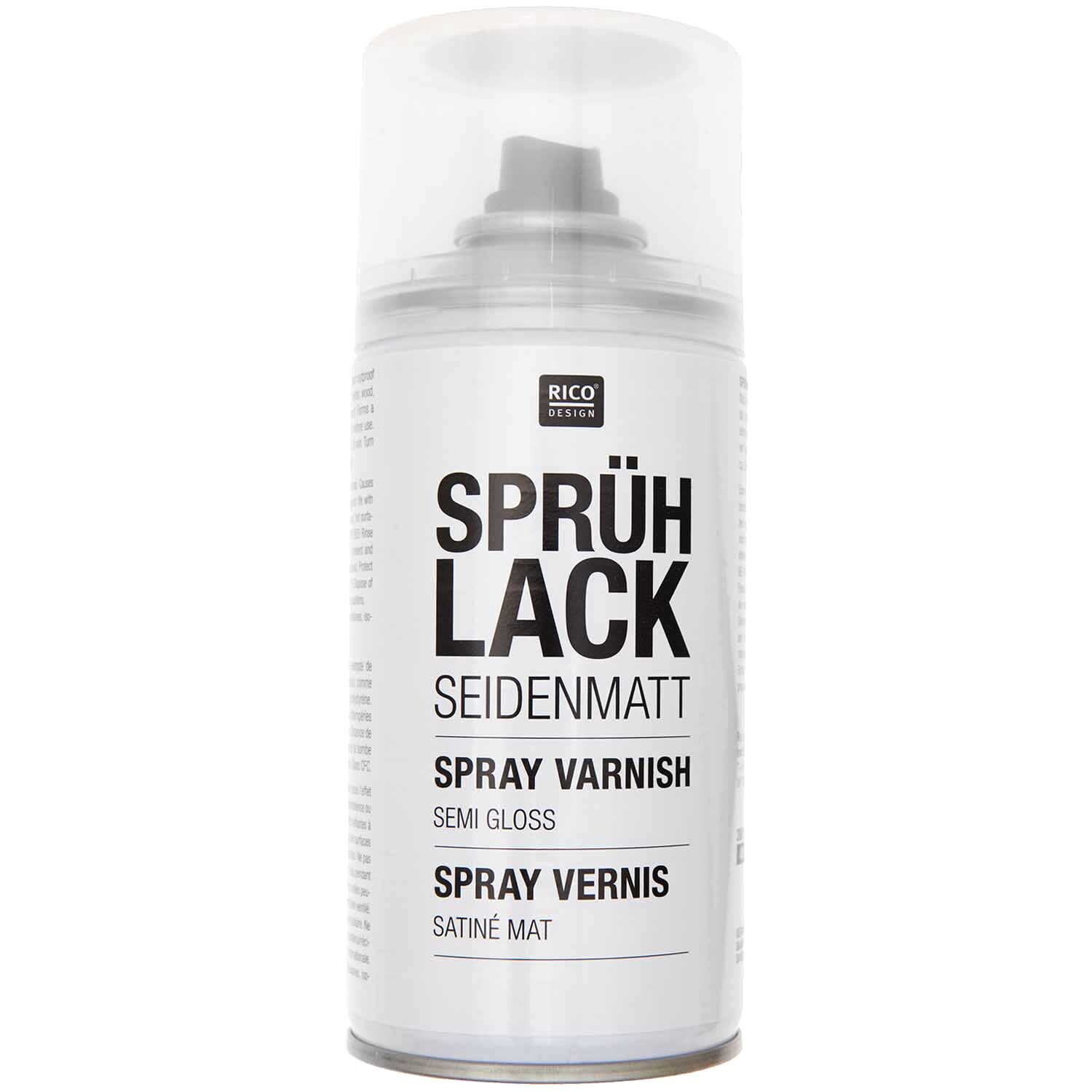 Sprühlack seidenmatt 300ml, transparent, von Rico Design. Ideal für gleichmäßige, seidenmatte Oberflächen.