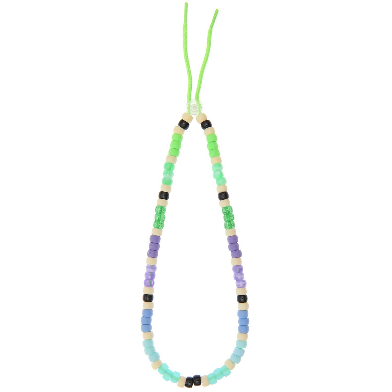 Itoshii - Ponii Beads Aqua Mix 9x6mm, 80 Stück. Bunte Perlenkette mit grünen, blauen und lila Perlen auf grünem Band. Ideal für DIY-Projekte.