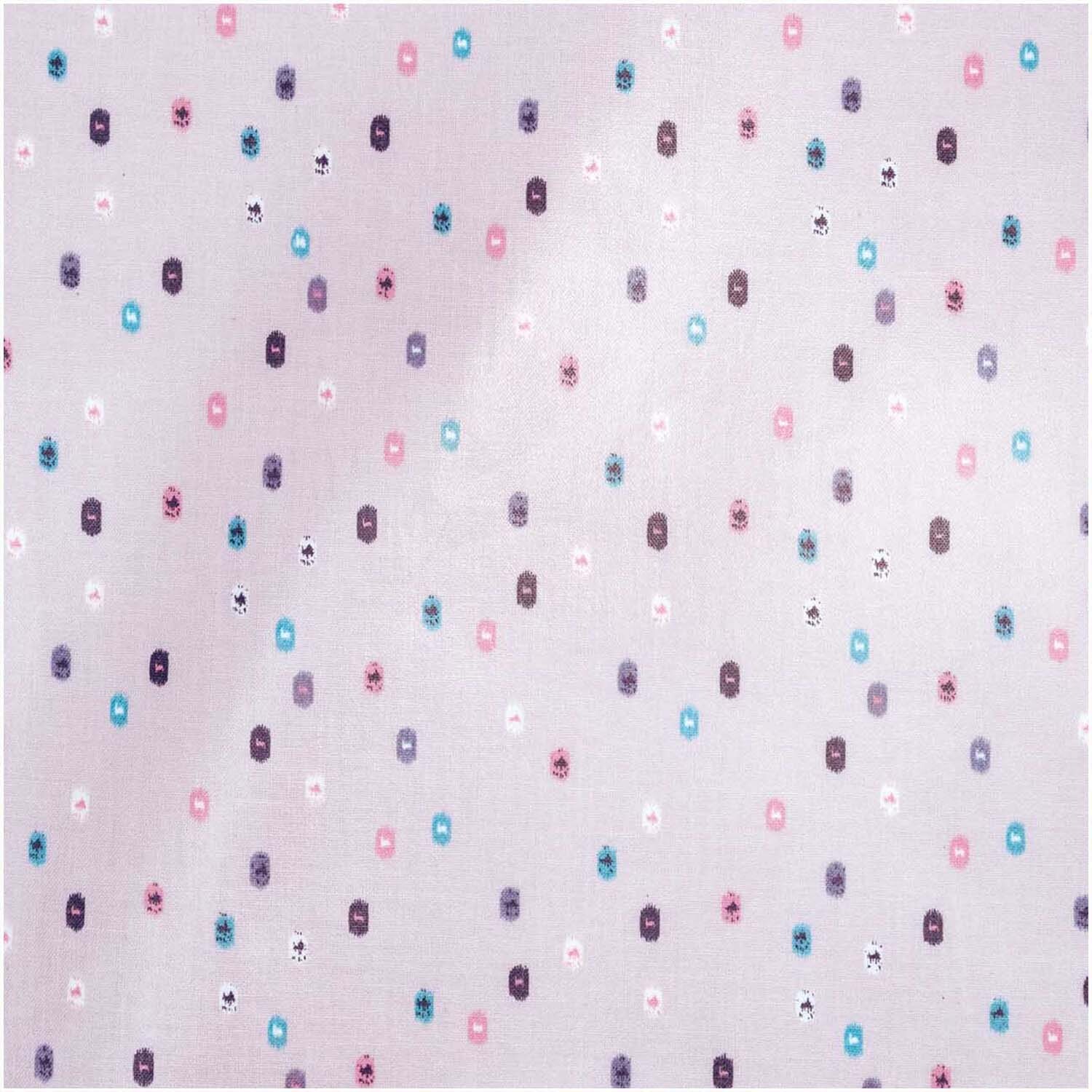 Druckstoff grafische Punkte flieder 25x70cm beschichtet von Rico Design zeigt bunte Punkte auf fliederfarbenem Hintergrund.