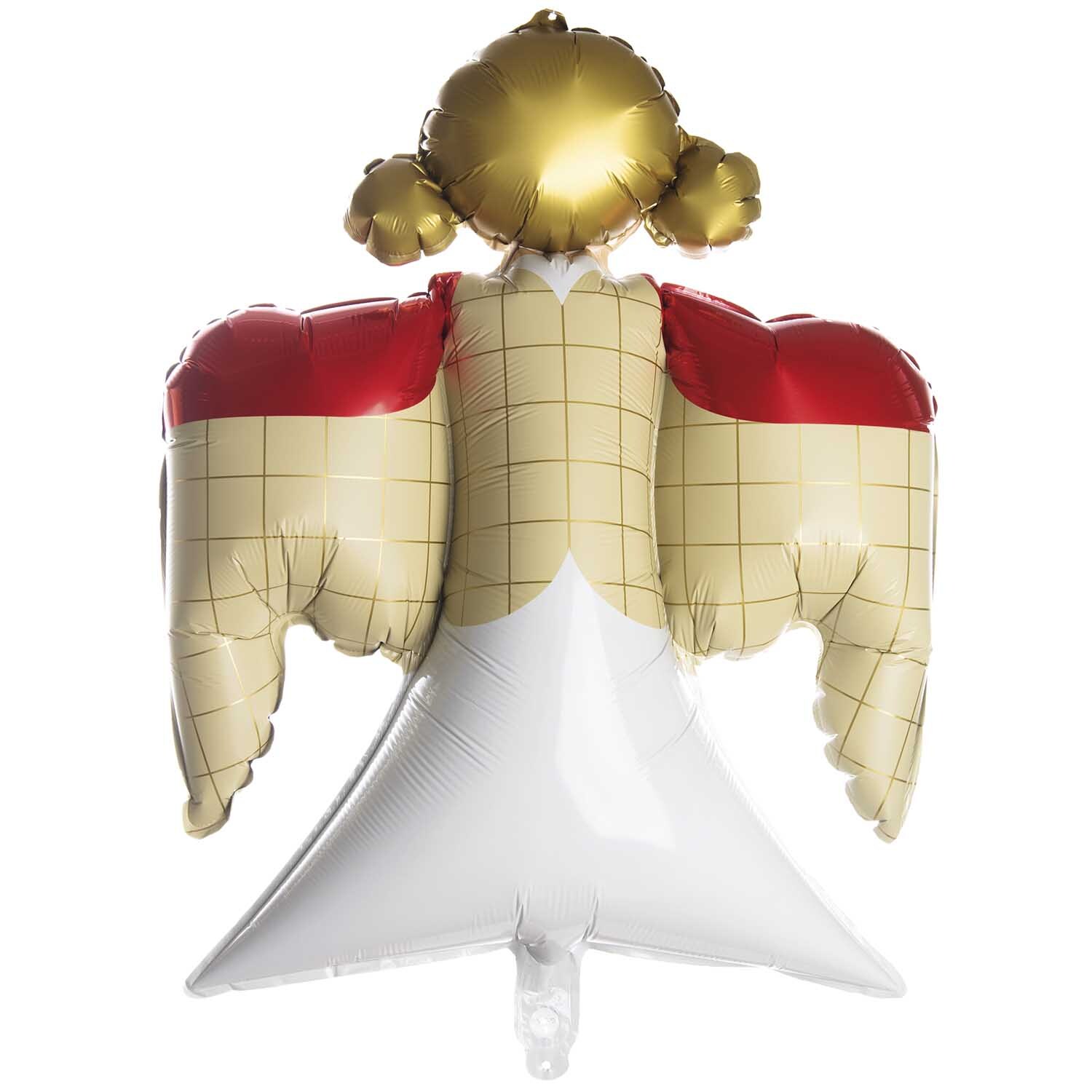 Folienballon Weihnachten Engel in Gold und Rot von Rico Design, zeigt einen Engel mit Flügeln.