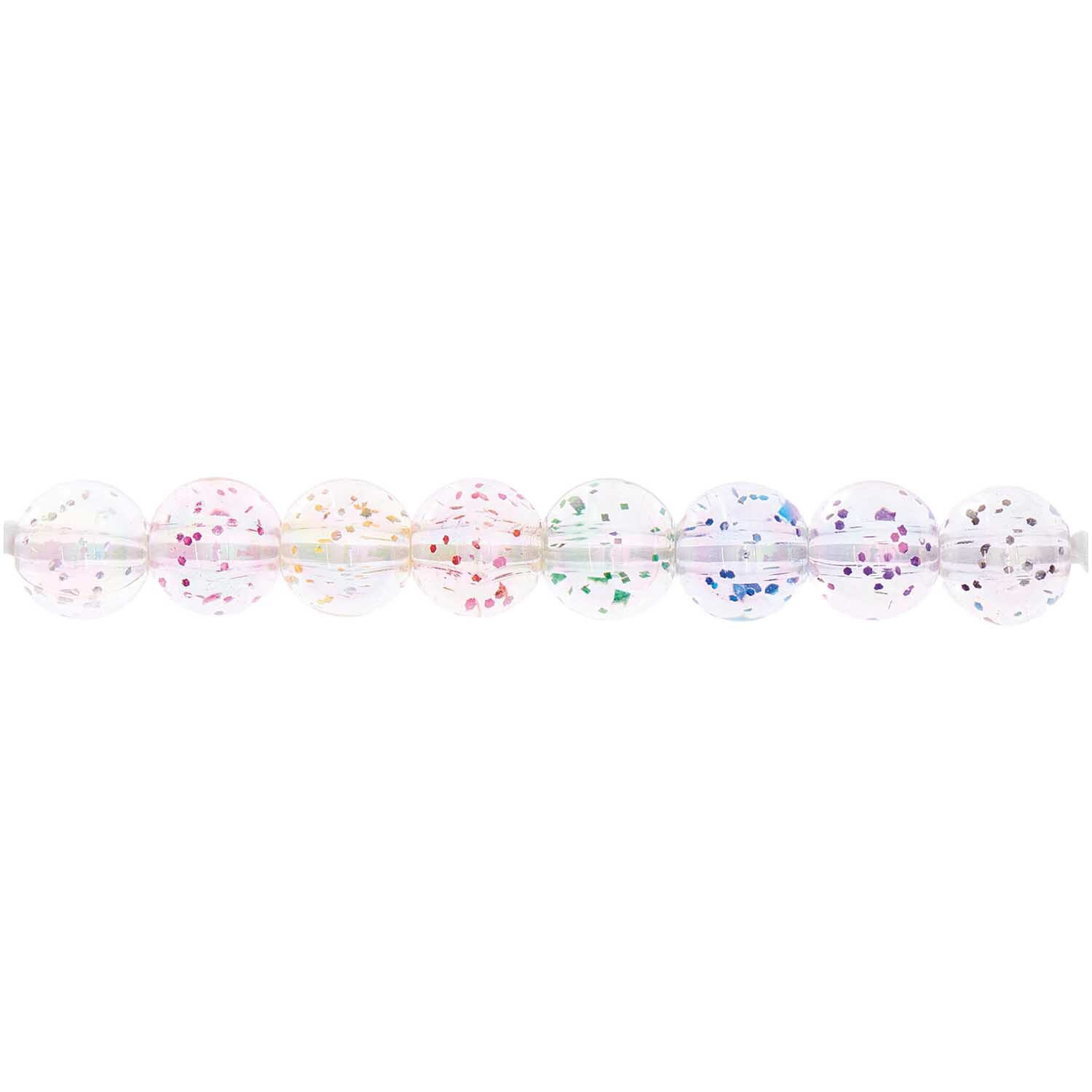 itoshii Glitzerperlen, Ø8mm, 40 Stück, von Rico Design. Transparente Perlen mit buntem Glitzer. Ideal für kreative Bastelprojekte.