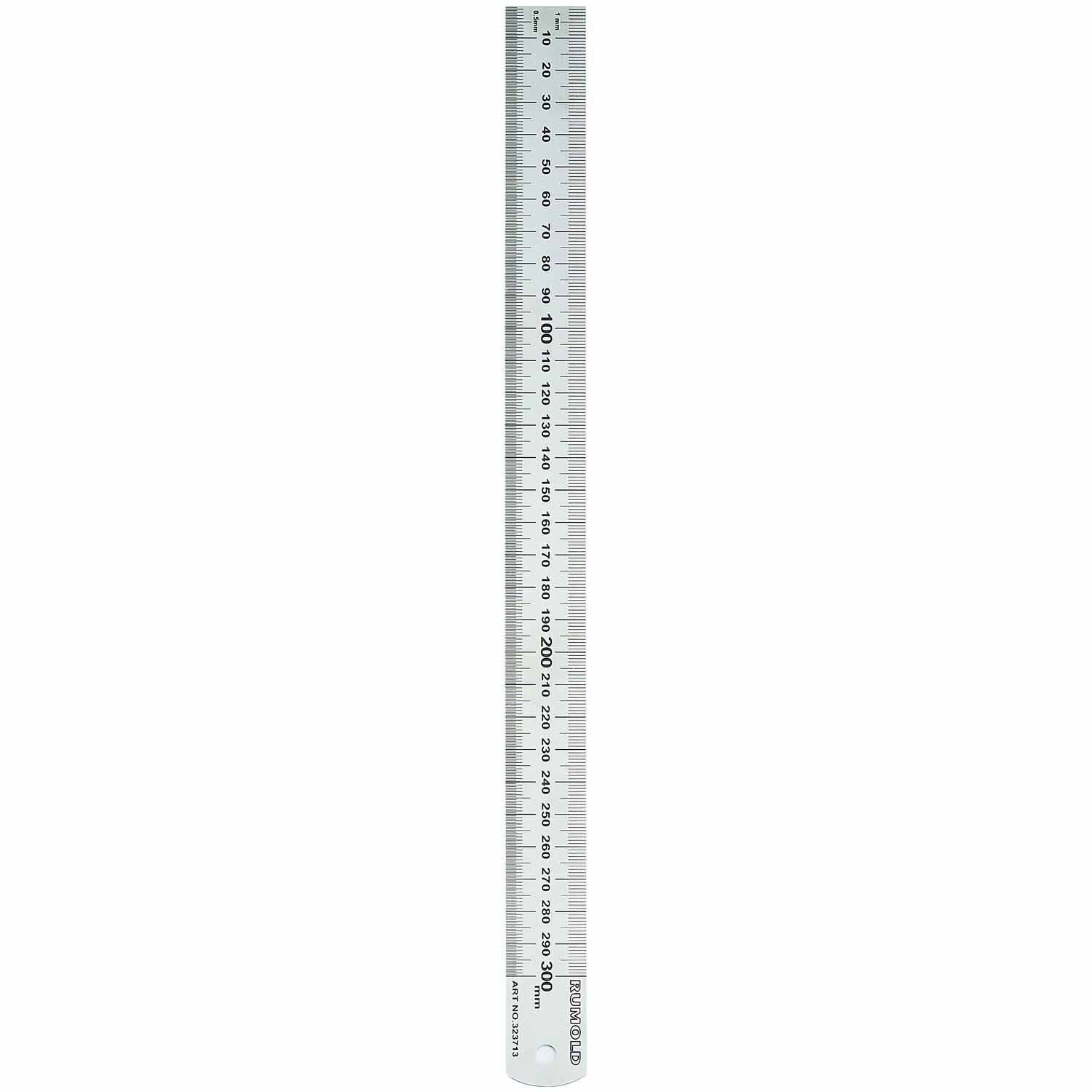 Lineal 30cm Stahl schwer: Ein stahlgraues Lineal aus Metall, 30 cm lang, von der Marke RUMOLD. Ideal für präzises Messen.