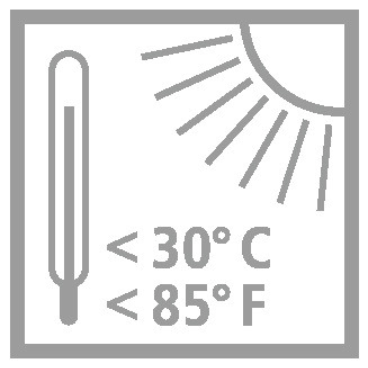 Woody Swano 3 in 1 im Etui: Symbol zeigt Temperaturgrenze von unter 30°C, Sonne und Thermometer.