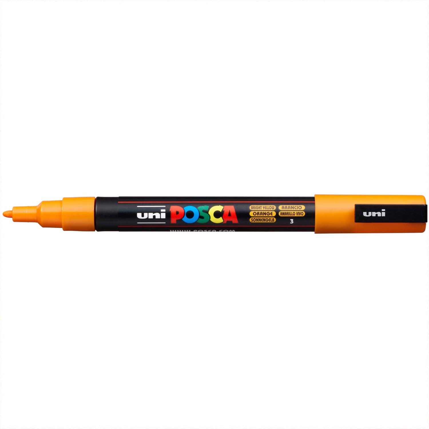 POSCA-Marker PC-3M in sonnengelb mit feiner Spitze, ideal für präzises Zeichnen und Beschriften.