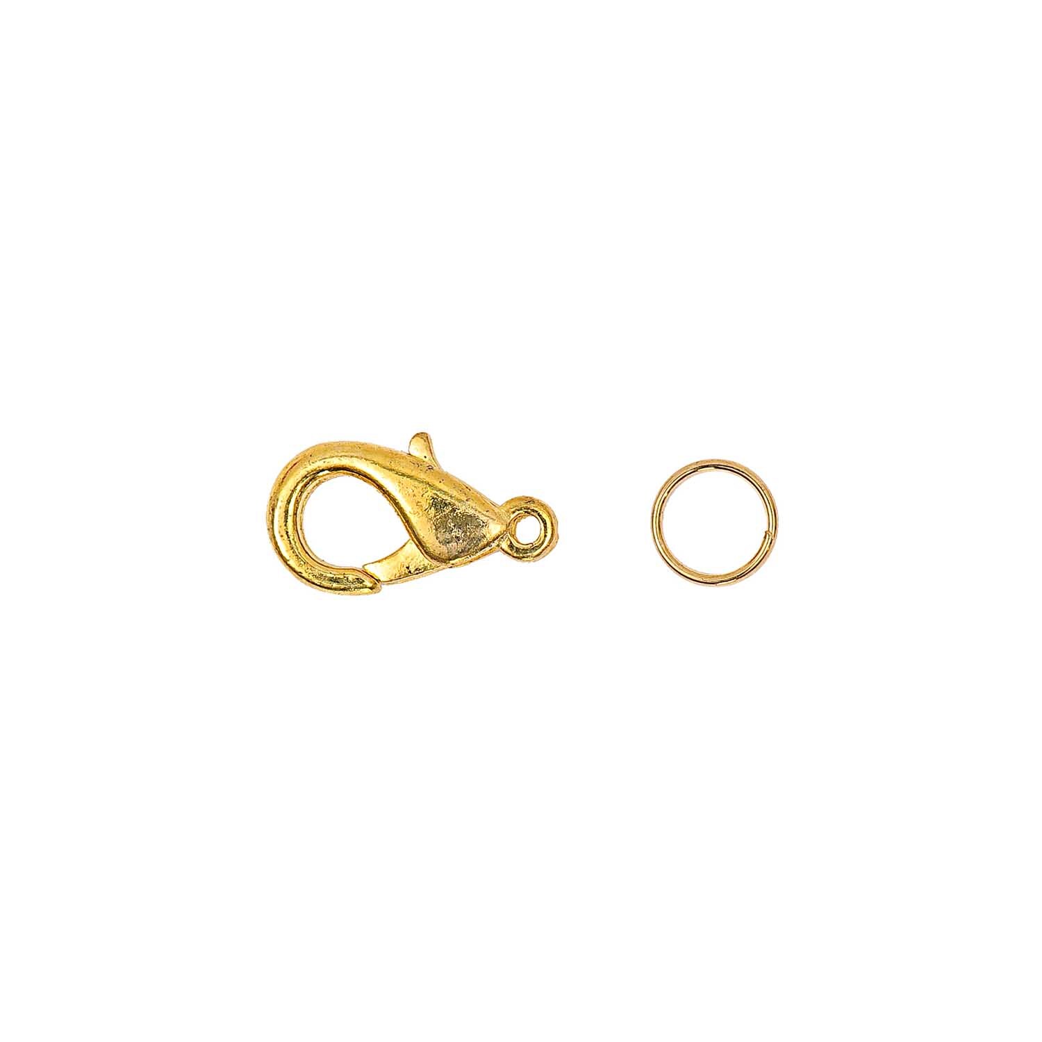 Karabiner mit 2 Federringe, goldfarben, von Rico Design. Ideal für Schmuckherstellung und DIY-Projekte.