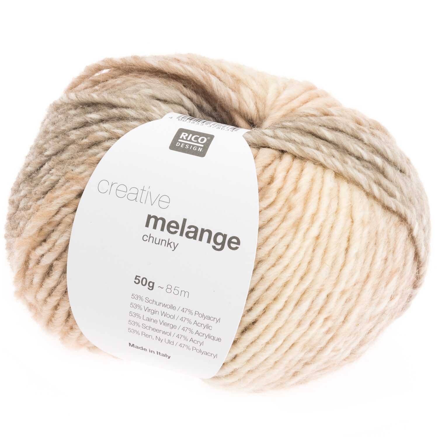 Creative Melange chunky von Rico Design: Weiches, weißes Garnknäuel, ideal für Strickprojekte.