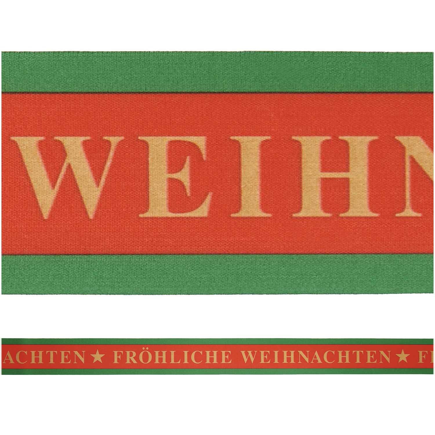 Paper Poetry Taftband mit "Fröhliche Weihnachten"-Aufdruck in Rot und Grün von Rico Design, ideal für festliche Dekorationen.