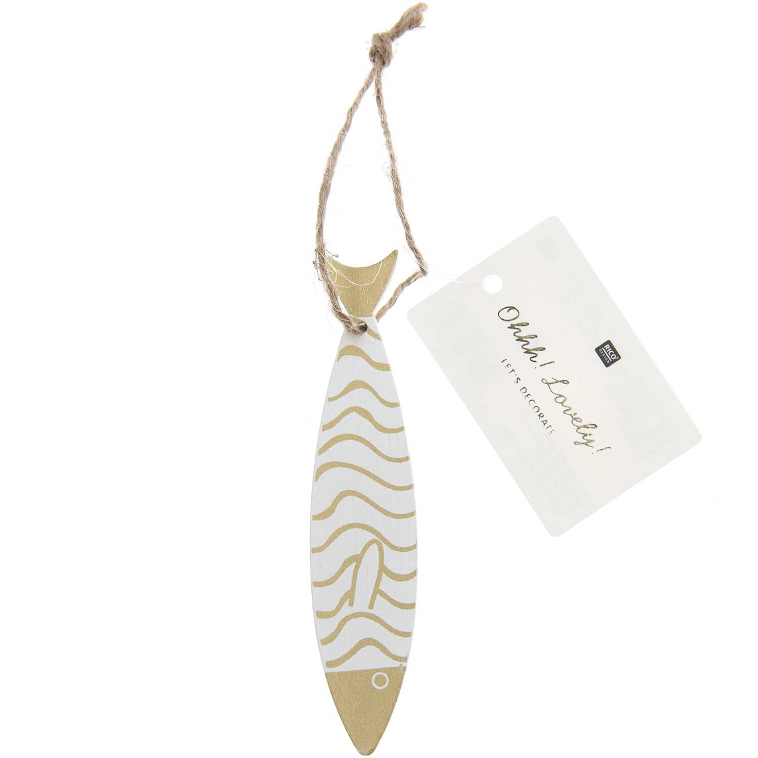 Holzhänger Fisch schmal weiß-gold 2,3x11cm von Rico Design