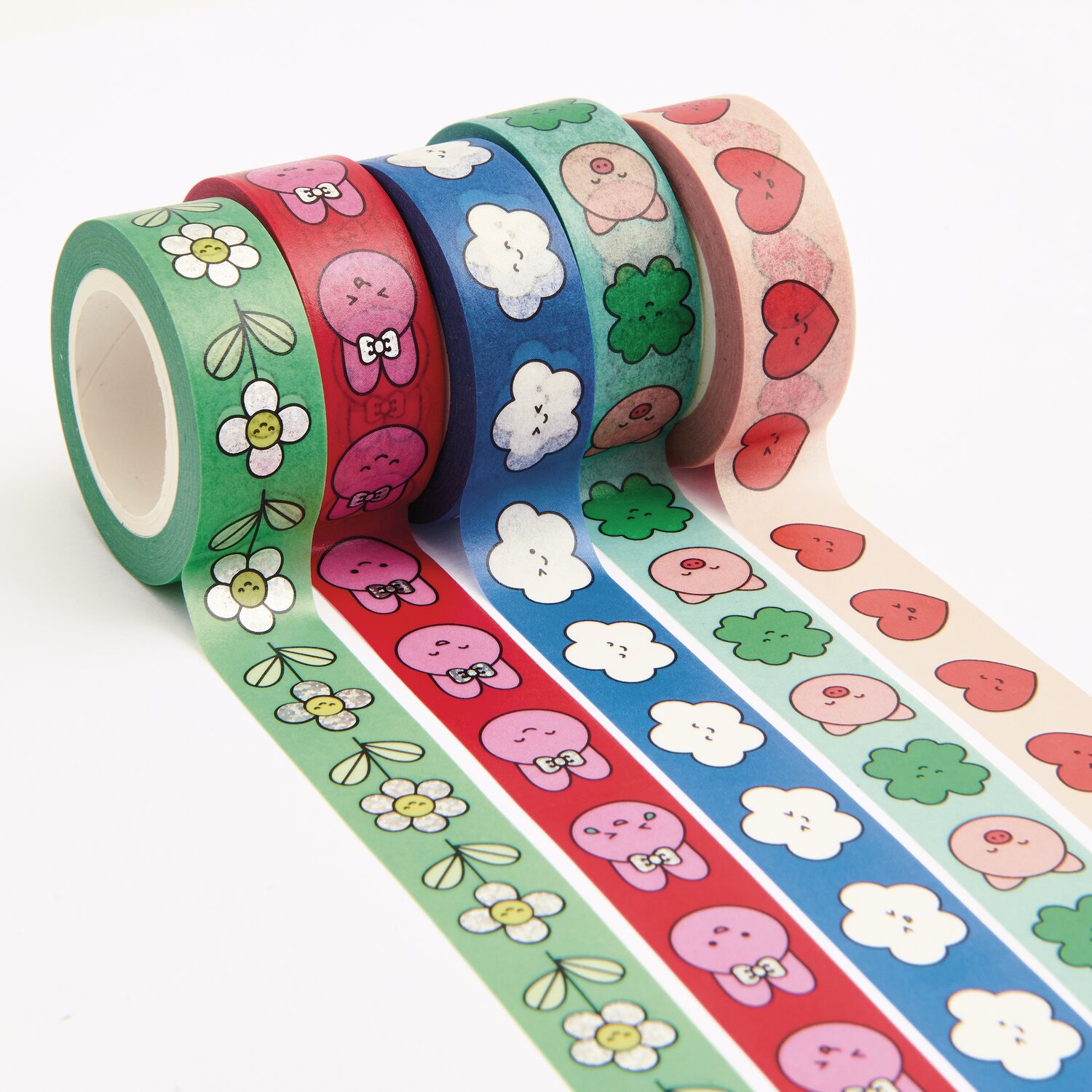 Paper Poetry Tape Set Chingu, 5 bunte Rollen mit Blumen- und Wolkenmotiven, 1,5cm x 10m.