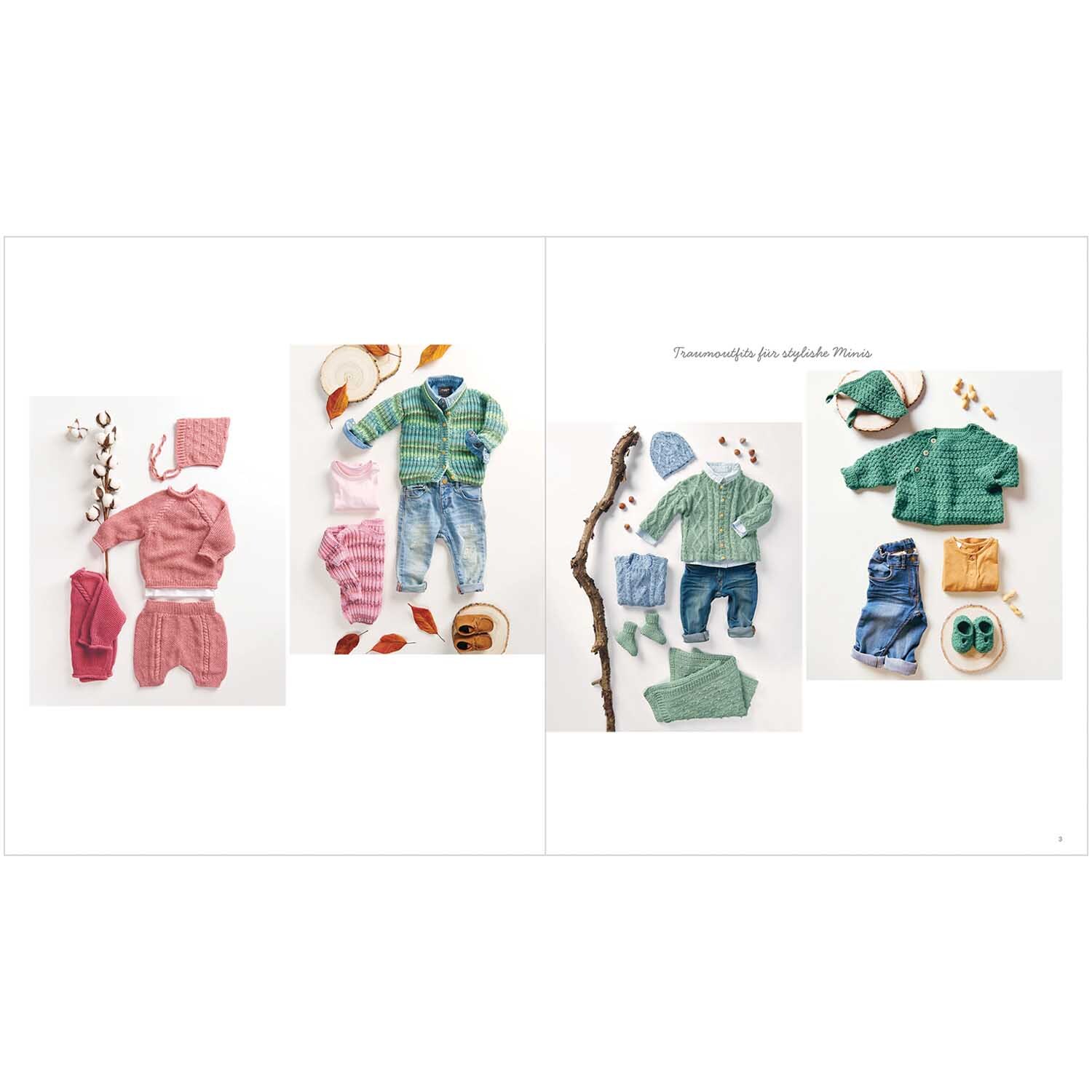 Rico Baby Heft Nr.32 zeigt gestrickte Babykleidung in verschiedenen Farben, präsentiert von Rico Design.