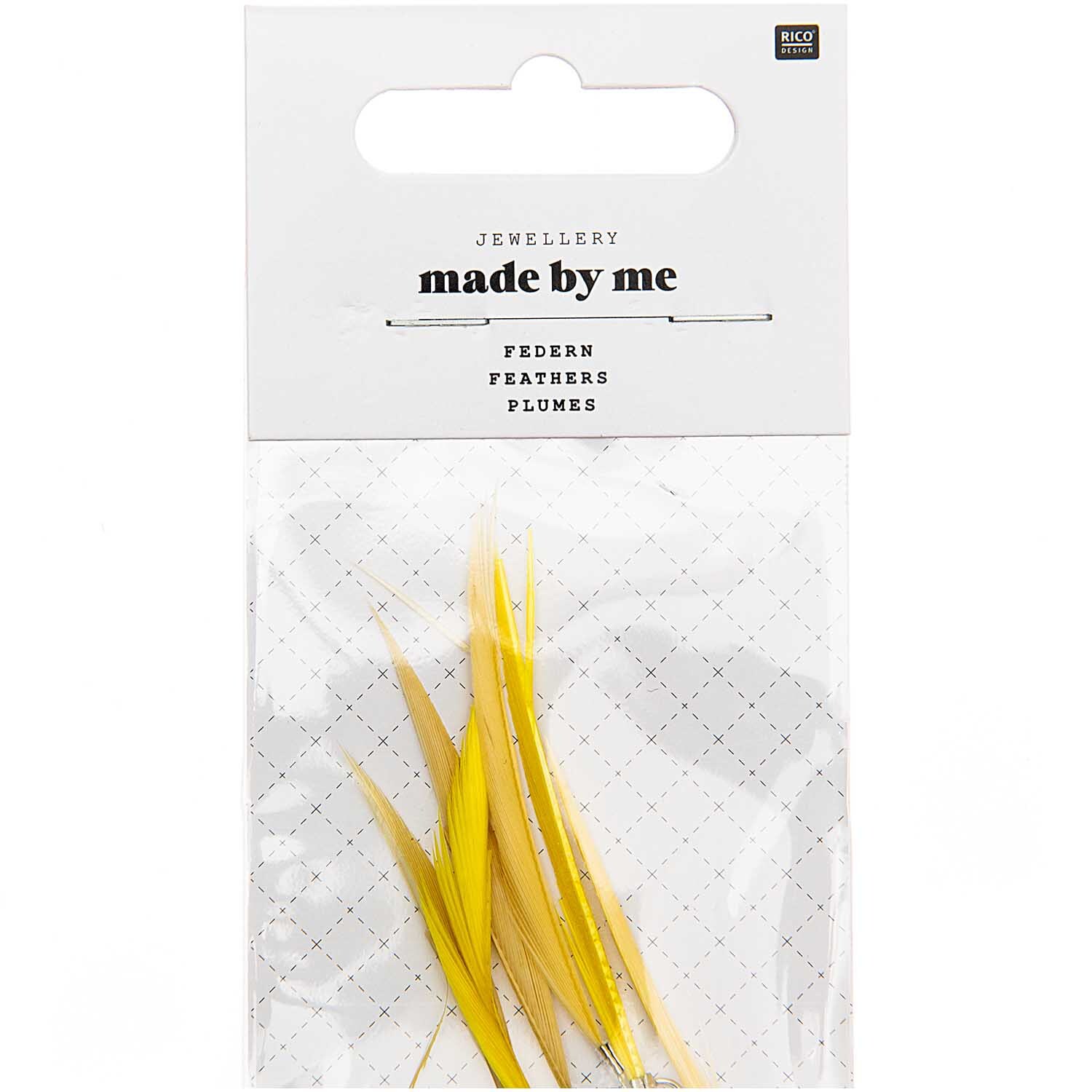 Federn mit Öse 6 Stück Farbe Gelb von Rico Design