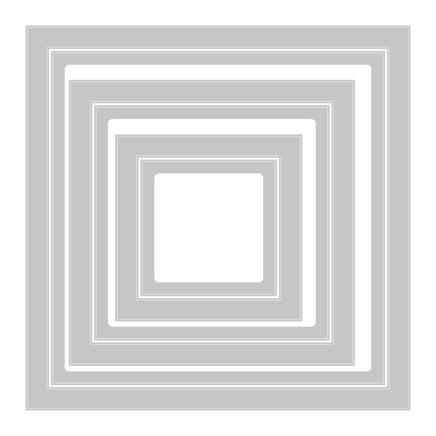 Framelits Die Set Square Frames 6PK: Sechs graue quadratische Rahmen von Sizzix in verschiedenen Größen.