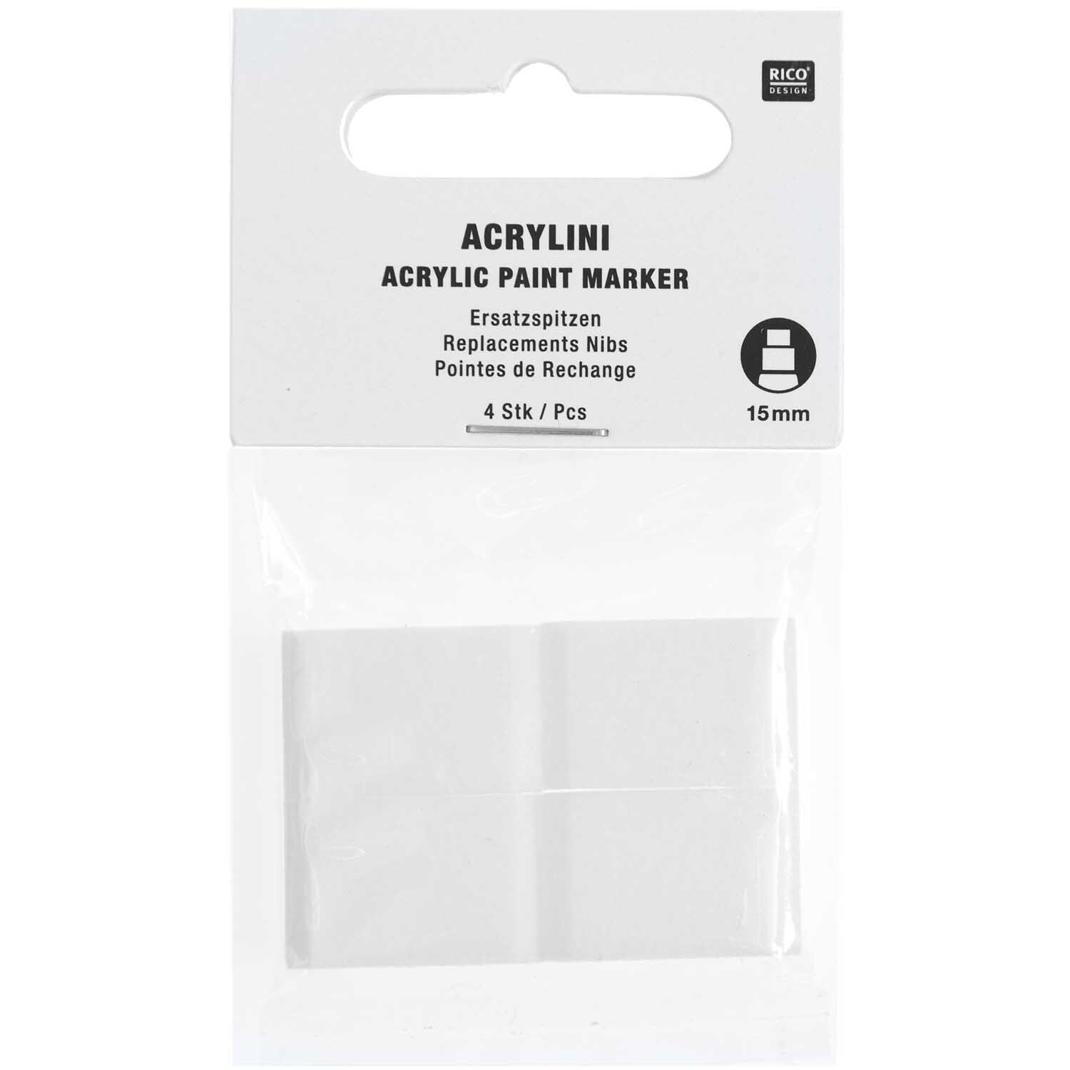 Acrylini Ersatzspitze, 15mm, 4 Stück, von Rico Design. Weiße Ersatzspitzen für Acrylmarker.