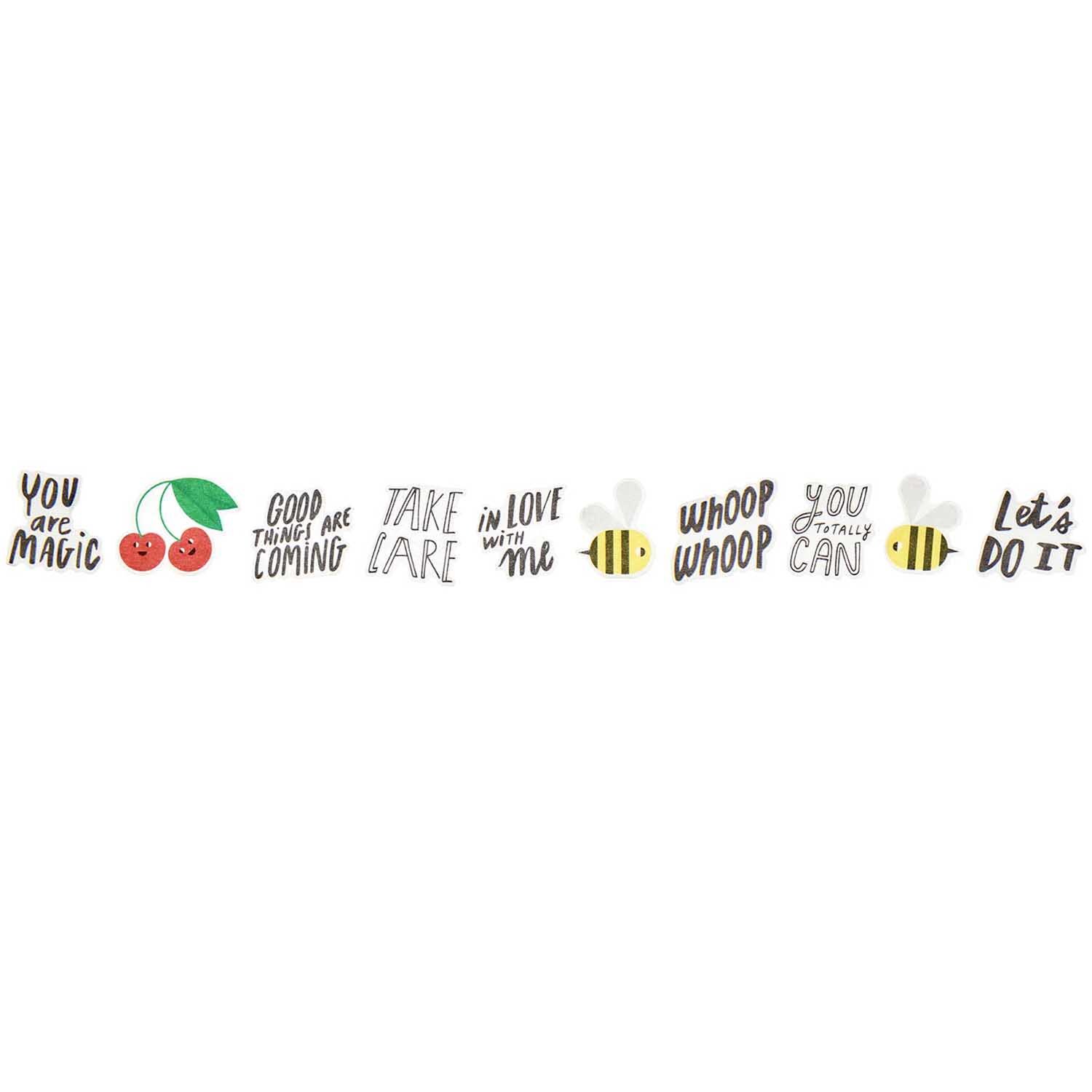 Paper Poetry Washi Sticker Typo 200 Stück von Rico Design mit bunten Typografie-Designs und Motiven wie Kirschen und Bienen.