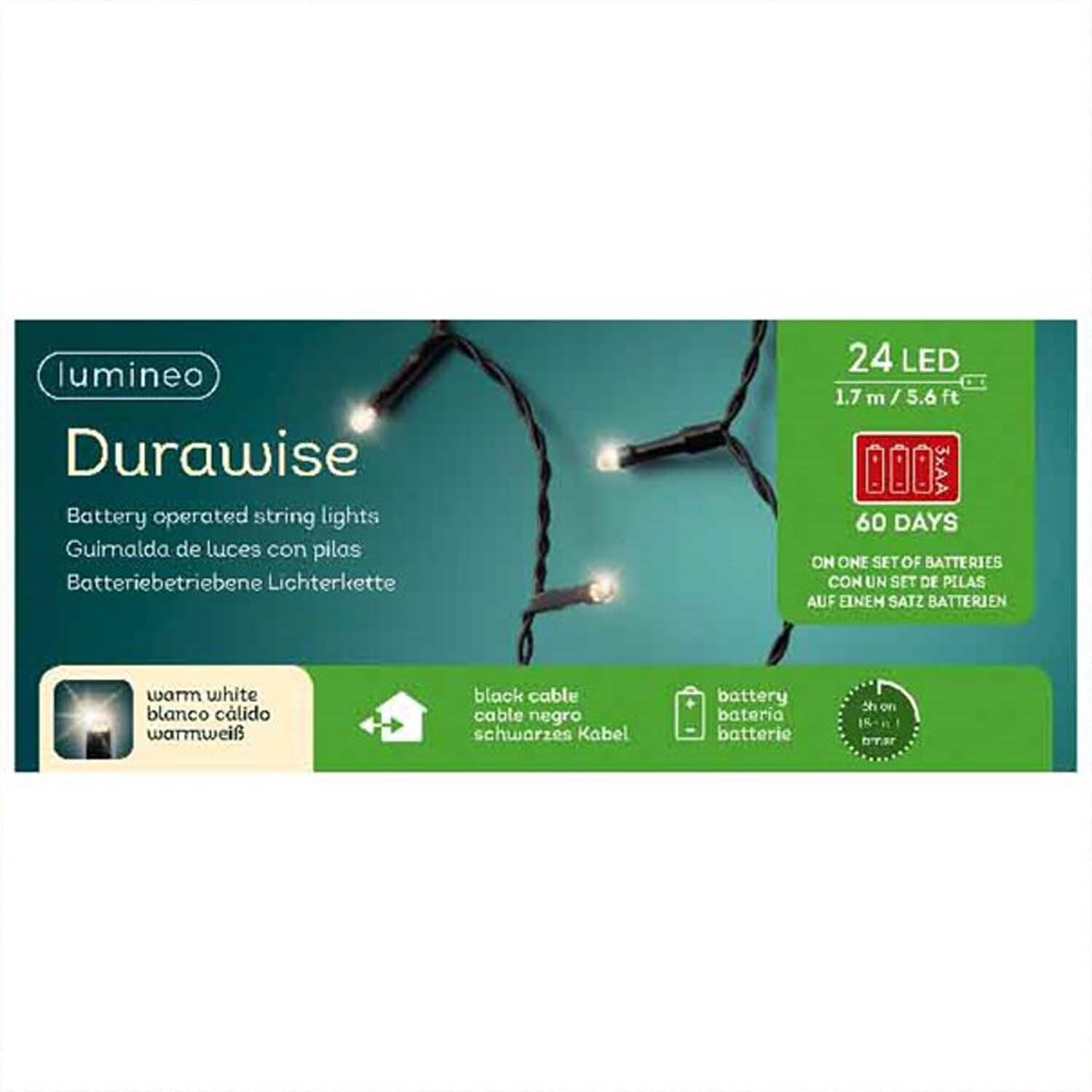 LED-Kette Durawise Basic außen schwarz-warmweiß 170cm von Kaemingk 