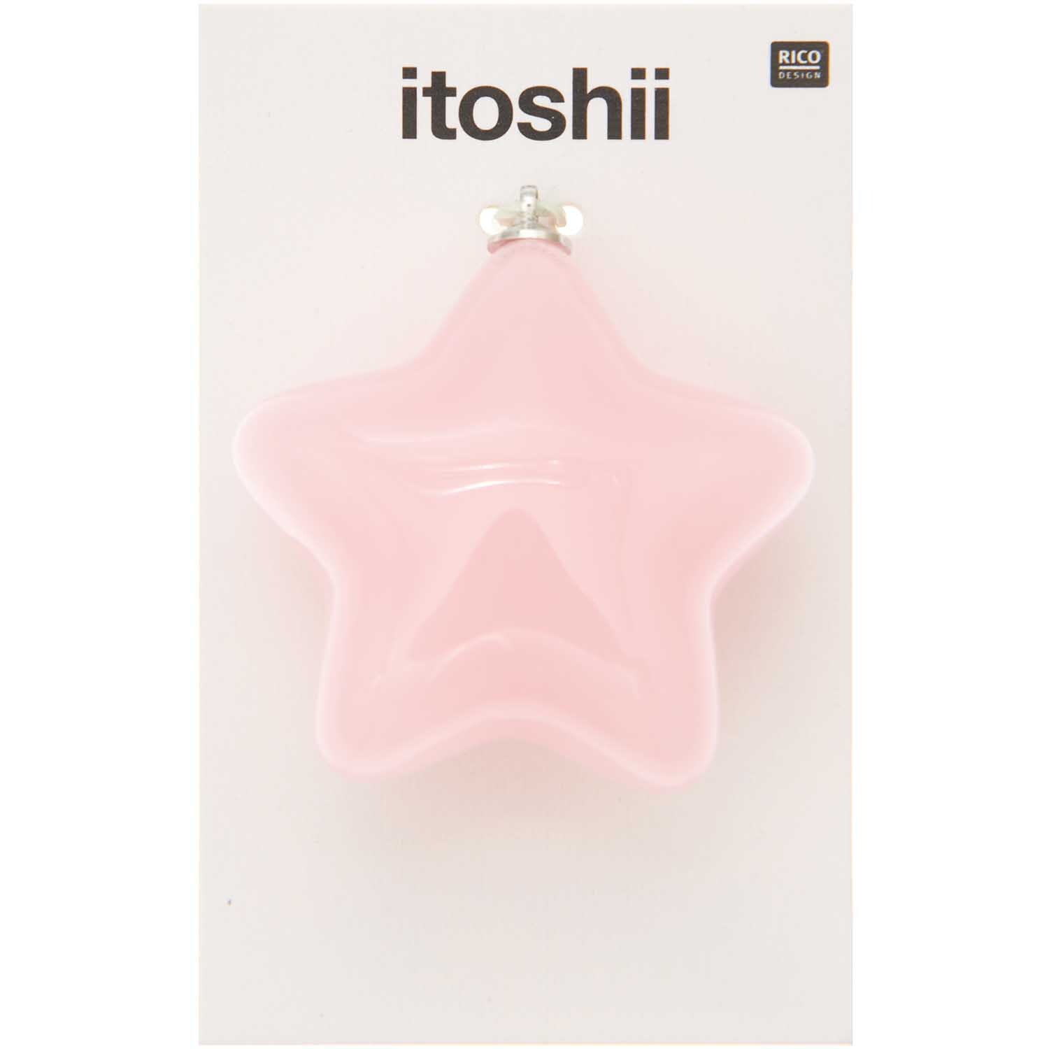 itoshii Stern Anhänger in Rosa, 37x40x21mm, von Rico Design. Der Anhänger hat eine glänzende Oberfläche.