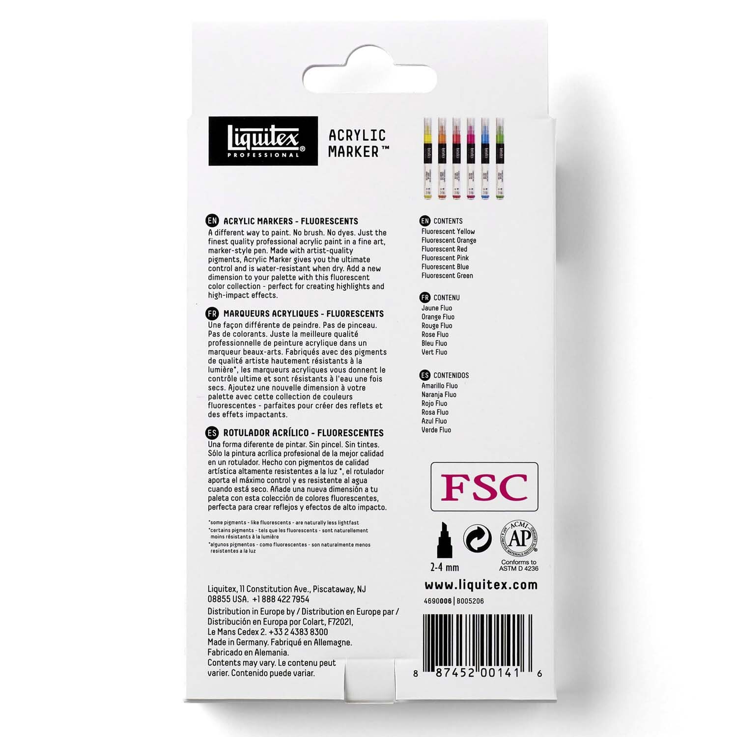 Paint Acryl Marker Fluo-Set fein 6 Stück von COLART EUROPE 