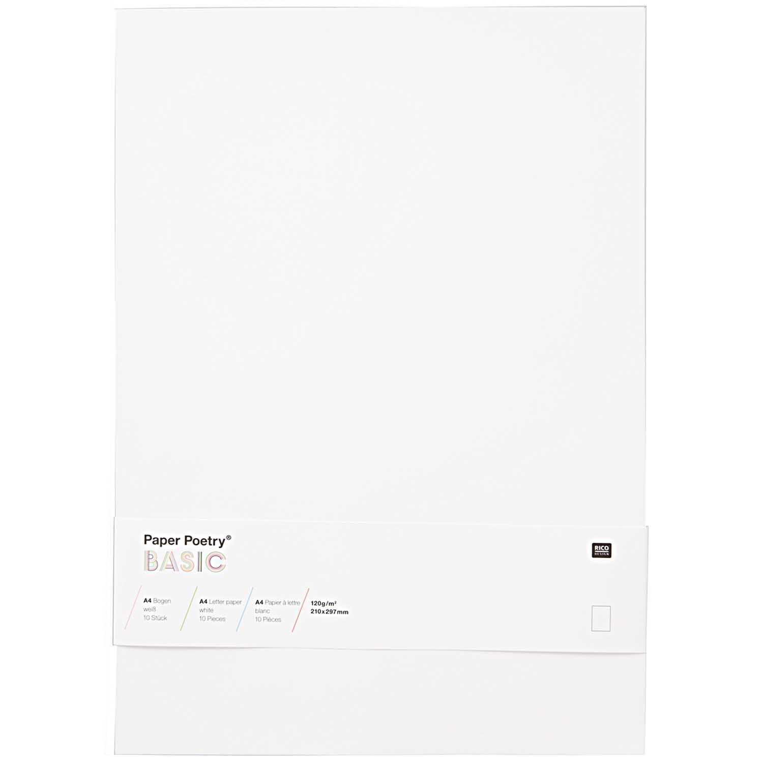 Bogen Basic A4 10 Stück: Weißes Papier von Rico Design, ideal für kreative Projekte und Bastelarbeiten.